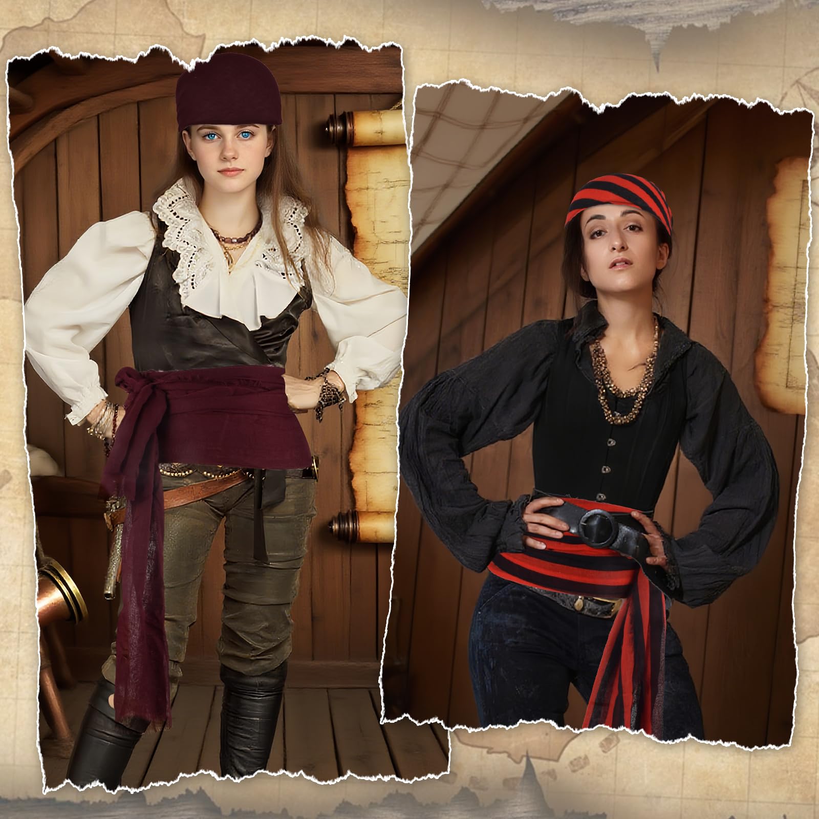 Pirate Costume Men Women Halloween Bandana and Belt Set Accessories for Pirate Hat Styling & Themed Adventures