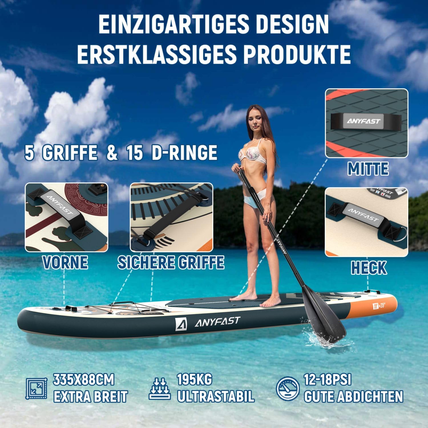 Tabla Paddle Surf Hinchable - Paddle Surf Hinchable para 2+1 Personas/Familia con Accesorios,Stand Up Paddleboard para Adultos & Todos los Niveles