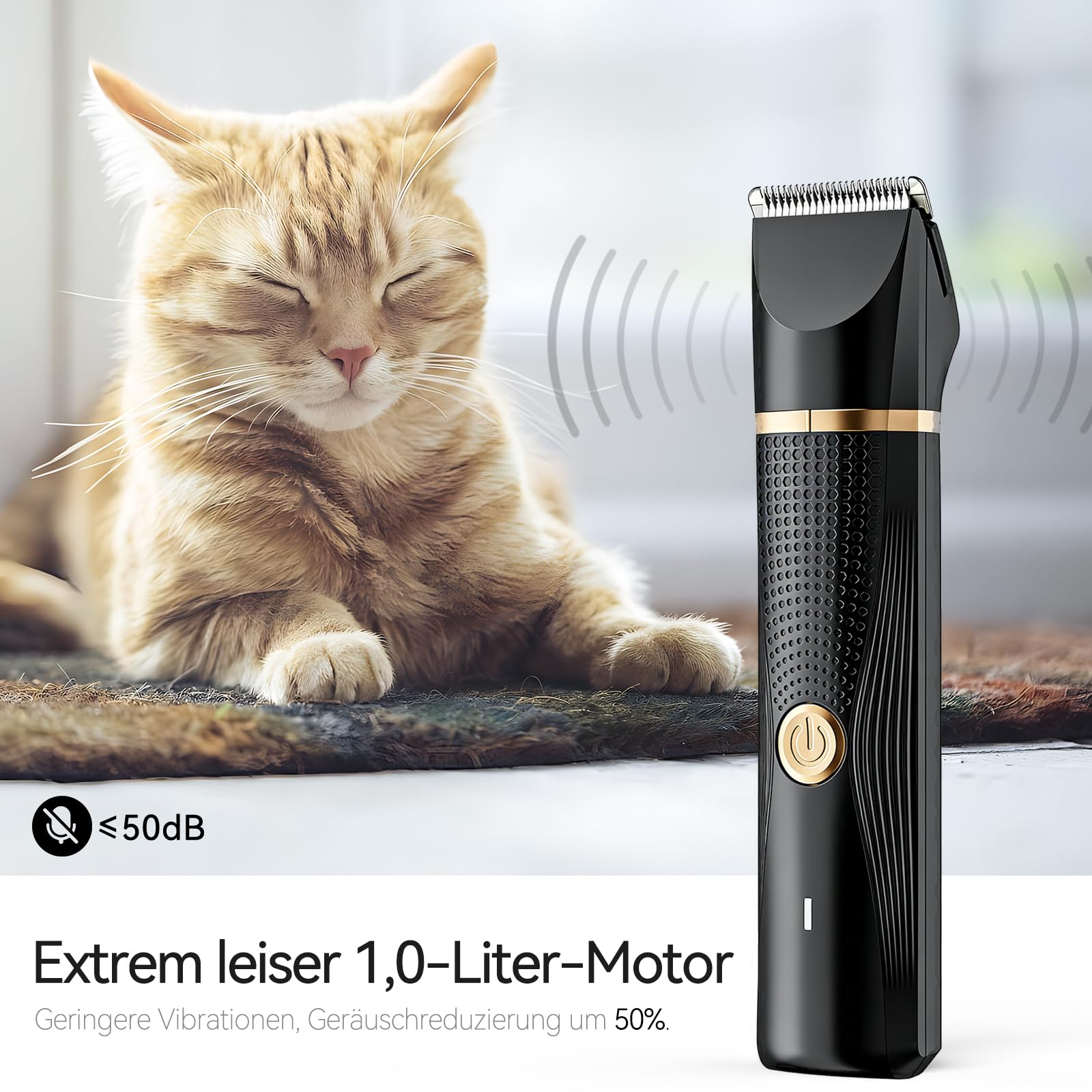 Leise Schermaschine Katze Set,Profi Haarschneidemaschine für Katzen Hunde Verfilztes Fell Pfotenhaare mit Pflegeschere & Kamm,USB-C-Aufladung, Schwarz