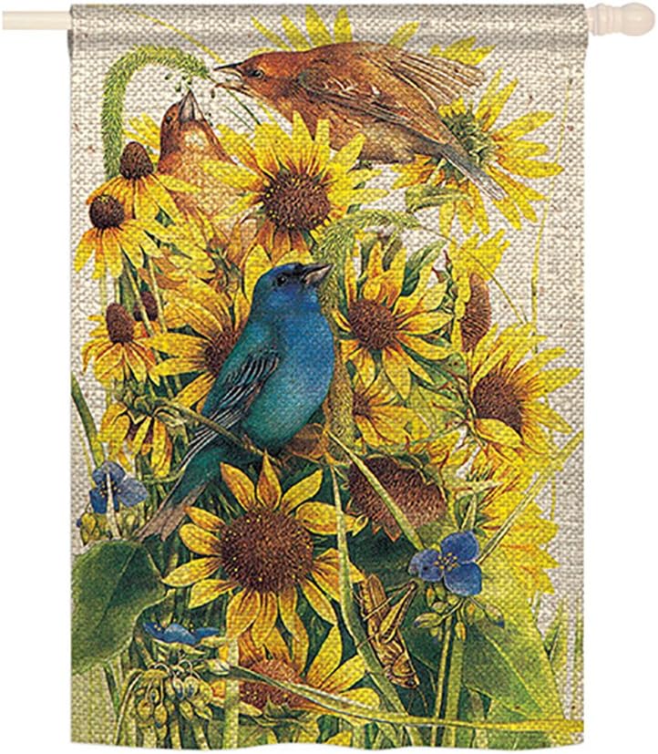 H191004 Spring Sunflower & Birds Garden Friends Birds Decorative Vertical House Flag, 28" x 40" inch, Multi-Color