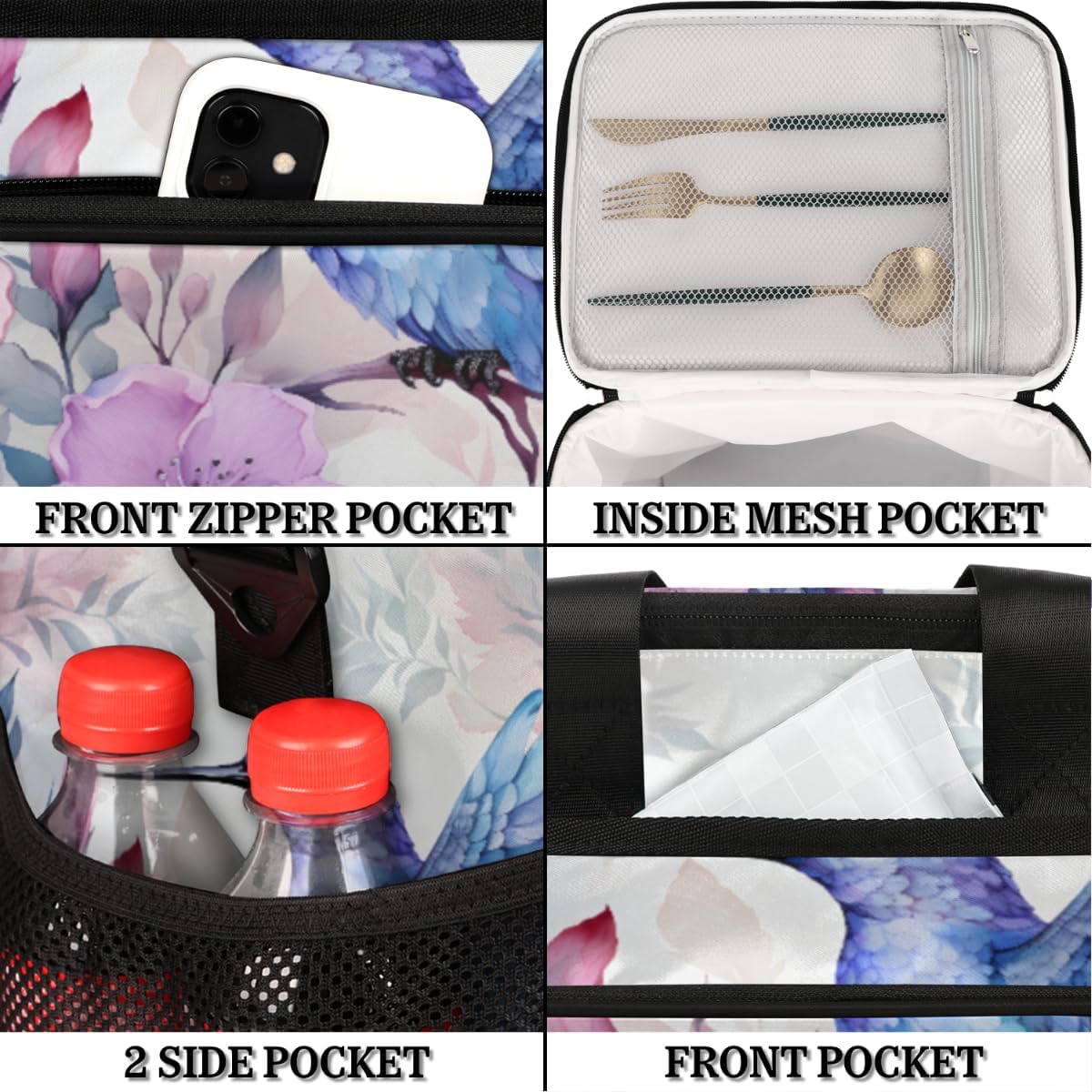 Hummingbirds Insulated Picnic Backpack Lunch Box for Women Men Picnic Basket Tote Lunch Bag Picnic Bag Portable Lunch Bags for Picnic, Beach, Work, Trip,Office, Camp Blue Humming Bird