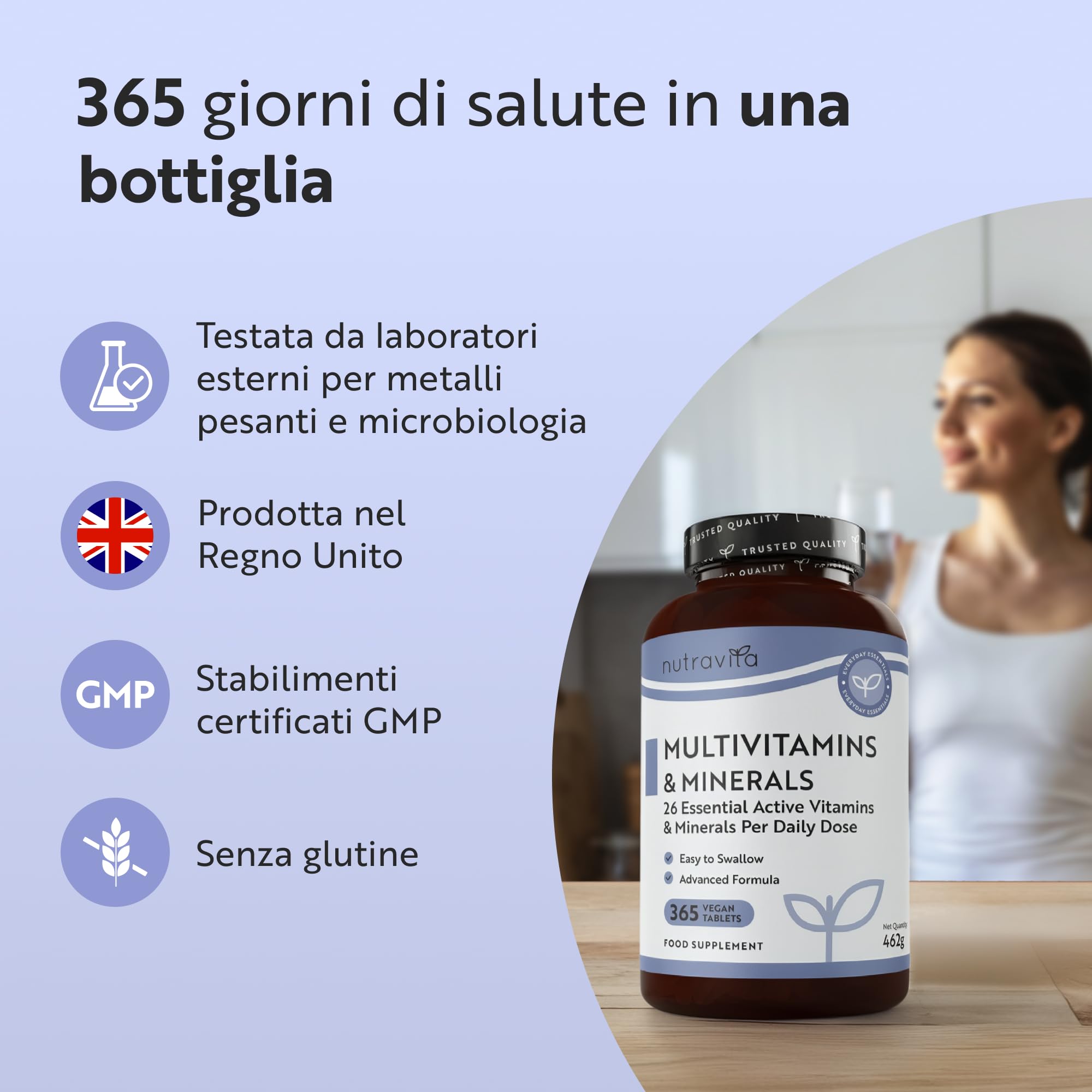 Nutravita Multivitaminico Completo - 365 Compresse Vegane, Fornitura di 1 anno - Multivitaminico Uomini & Donne - 26 Vitamine e Minerali Essenziali - Vitamine A, B, C, D, K, Zinco, Magnesio e Potassio