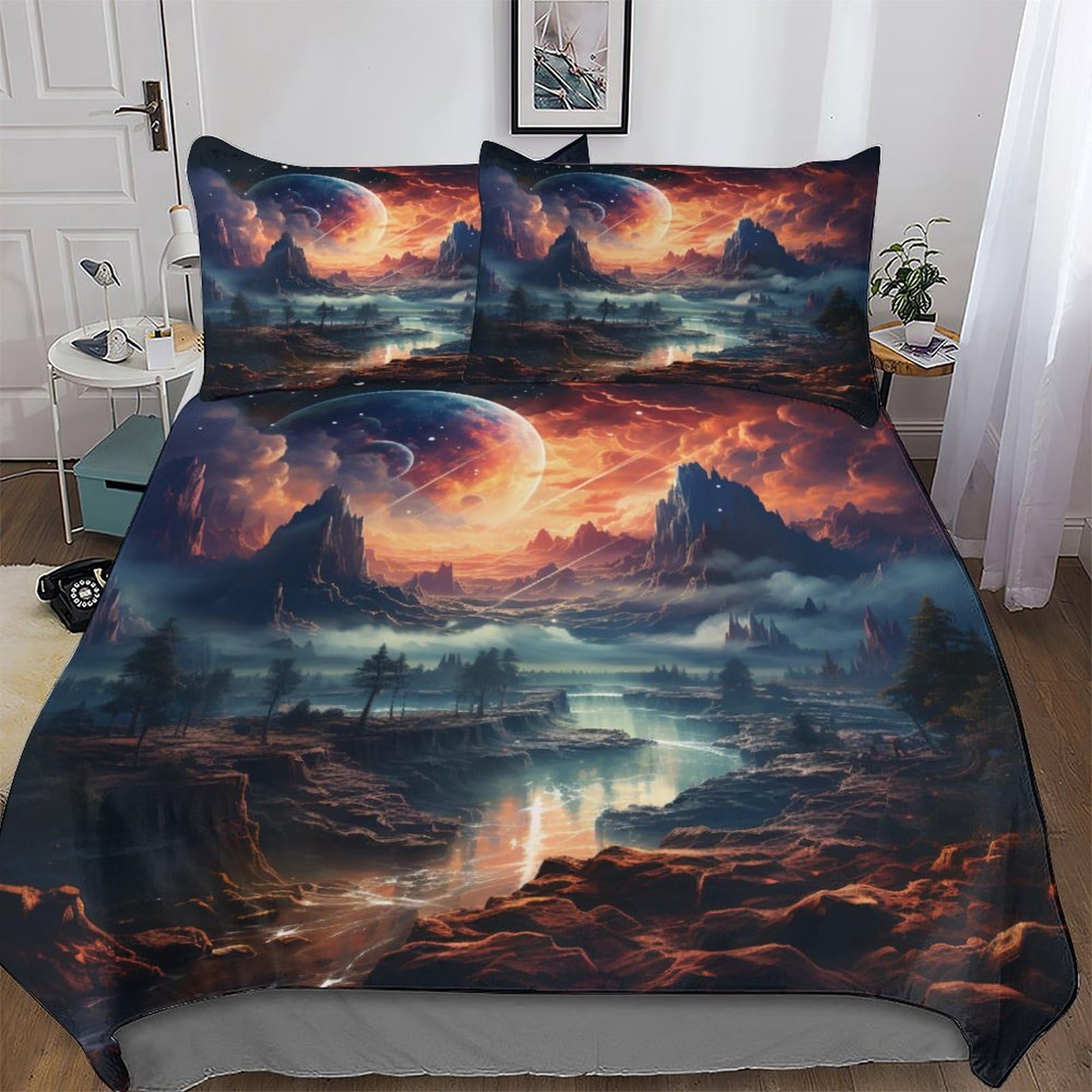 PAZZK Fantasy Landscape Soft Microfiber Duvet Cover with Pillowcases Wrinkle Free Comforter Cover Zipper Closure Cover Polyester Quilt Covers for Adults Teenager Kids Bedding Double (200x200cm)