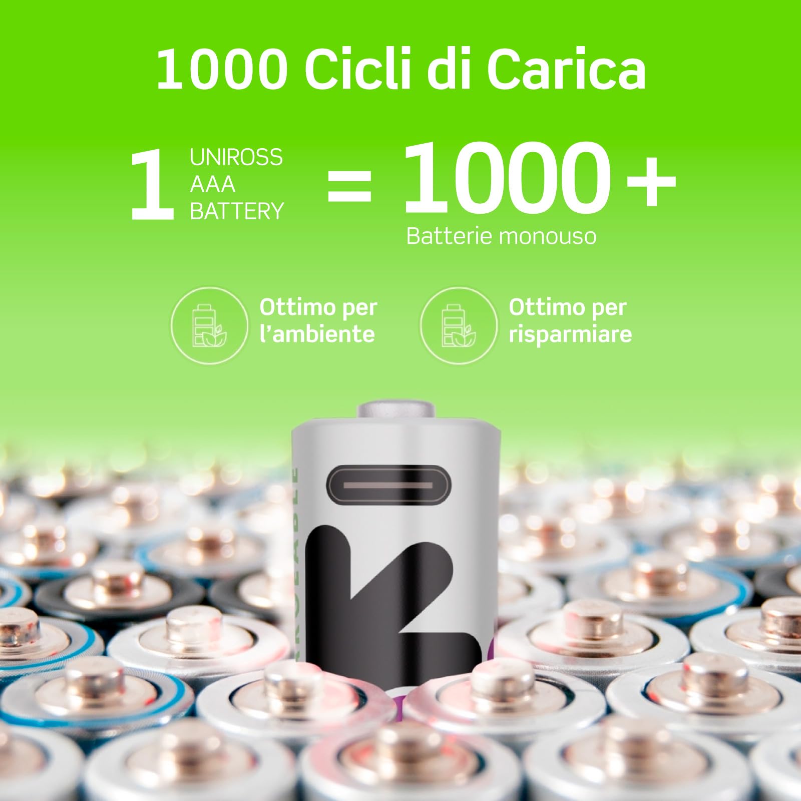 Pilas Mini Stylus AAA Recargables con Cable USB-C 4 en 1 1,5 V 400 mAh/703 mWh + 1000 ciclos de Carga Pilas de Litio HR3 Ministilo Uniross Teclados Ratón Mandos Larga Duración – 8 Pilas
