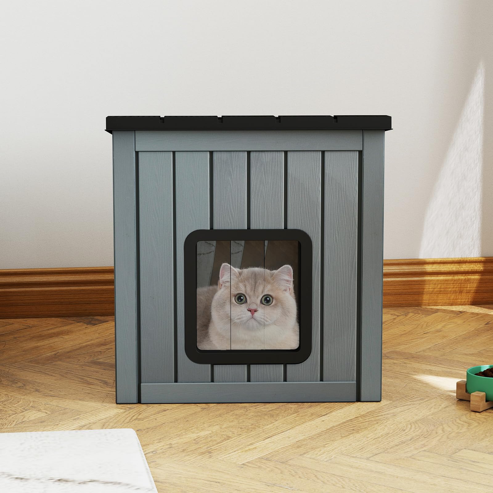GYMAX Niche pour Chien Chat en Plastique Imperméable, 54 x 63 x 56,5 cm