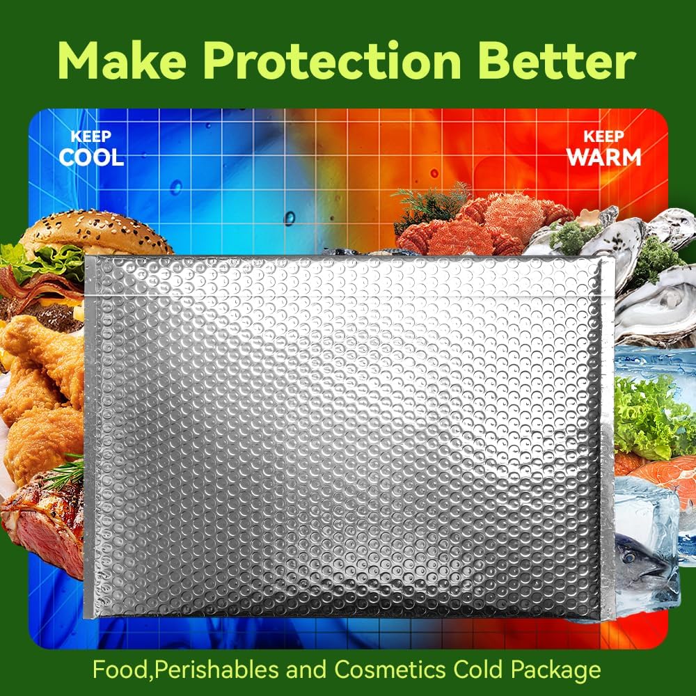 Koja Thermal Padded Bubble Mailers 100-Pack. Quality Shipping Envelopes and Bags with Extra-thick Padding. Fast and Easy Self-seal Envelope Design. (Silver, 24 X 20" 100-Pack)