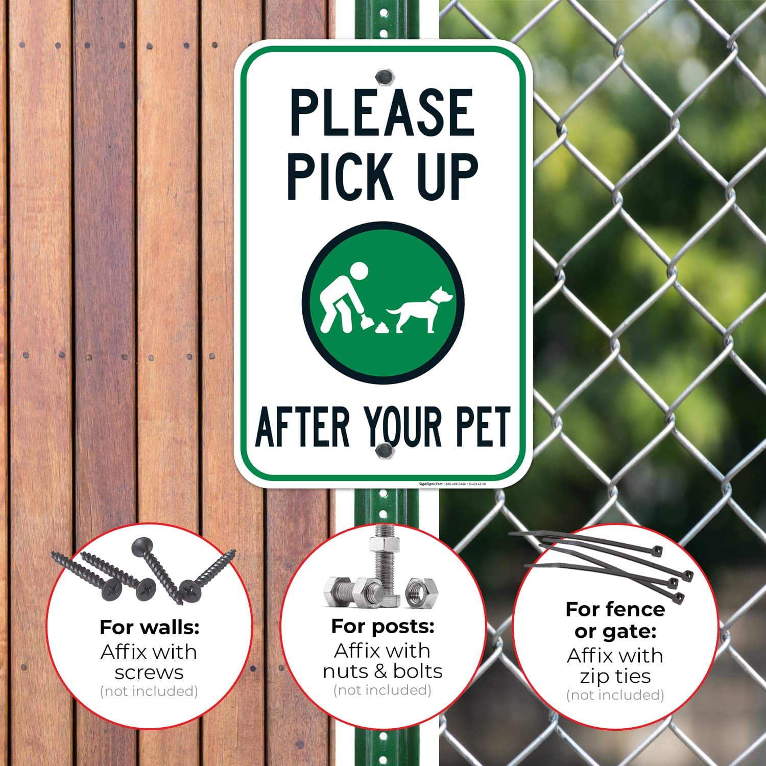 Clean Up After Your Dog Sign, Please Pick Up After Your Pet Sign, 12x18 Inches, Rust Free .063 Aluminum, Fade Resistant, Made in USA