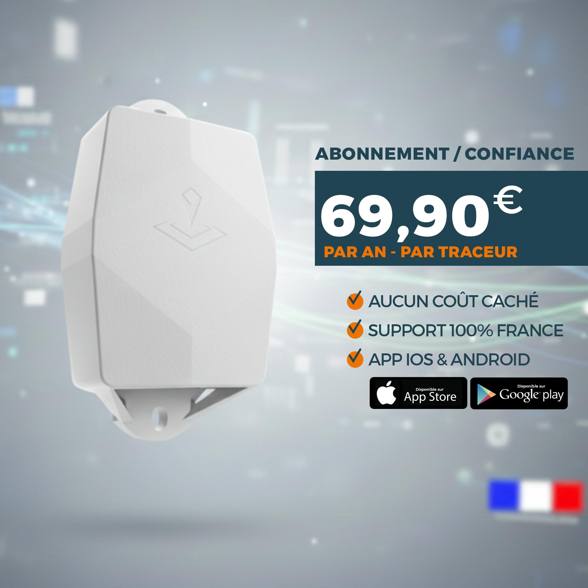 Tracciatore GPS Maxi bianco, per auto e moto, durata 5 anni, monitoraggio discreto, senza ricarica, abbonamento richiesto tramite app, ideale per veicoli, rimorchi, barche, cantieri