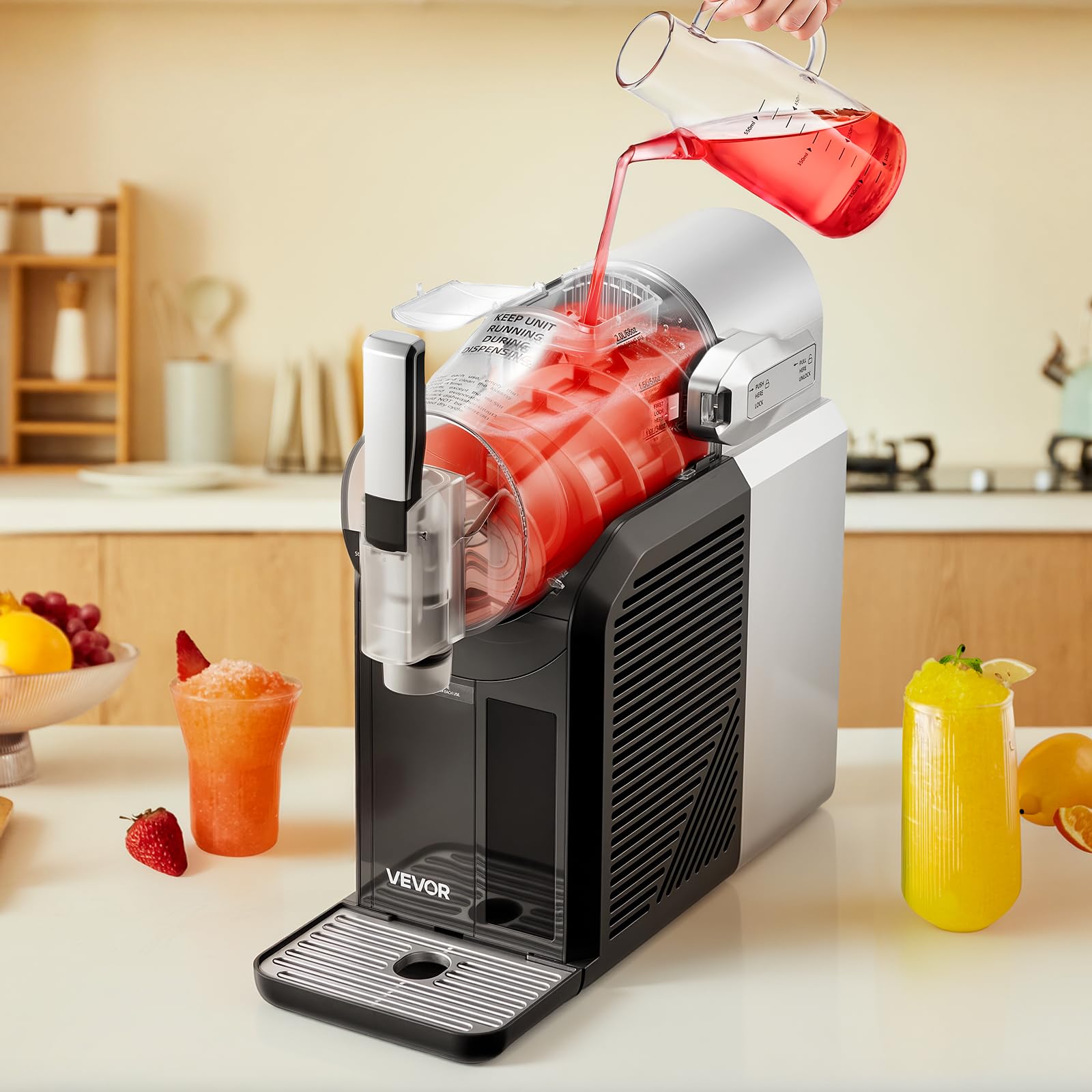 VEVOR Mini Macchina per Bevande Ghiacciate da Casa, Capienza ca. 2 Litri, Macchina per Frullato Slush Senza Ghiaccio con Funzione Autopulizia, Bevande Fredde, 6 Programmi Preimpostati, Uso Domestico