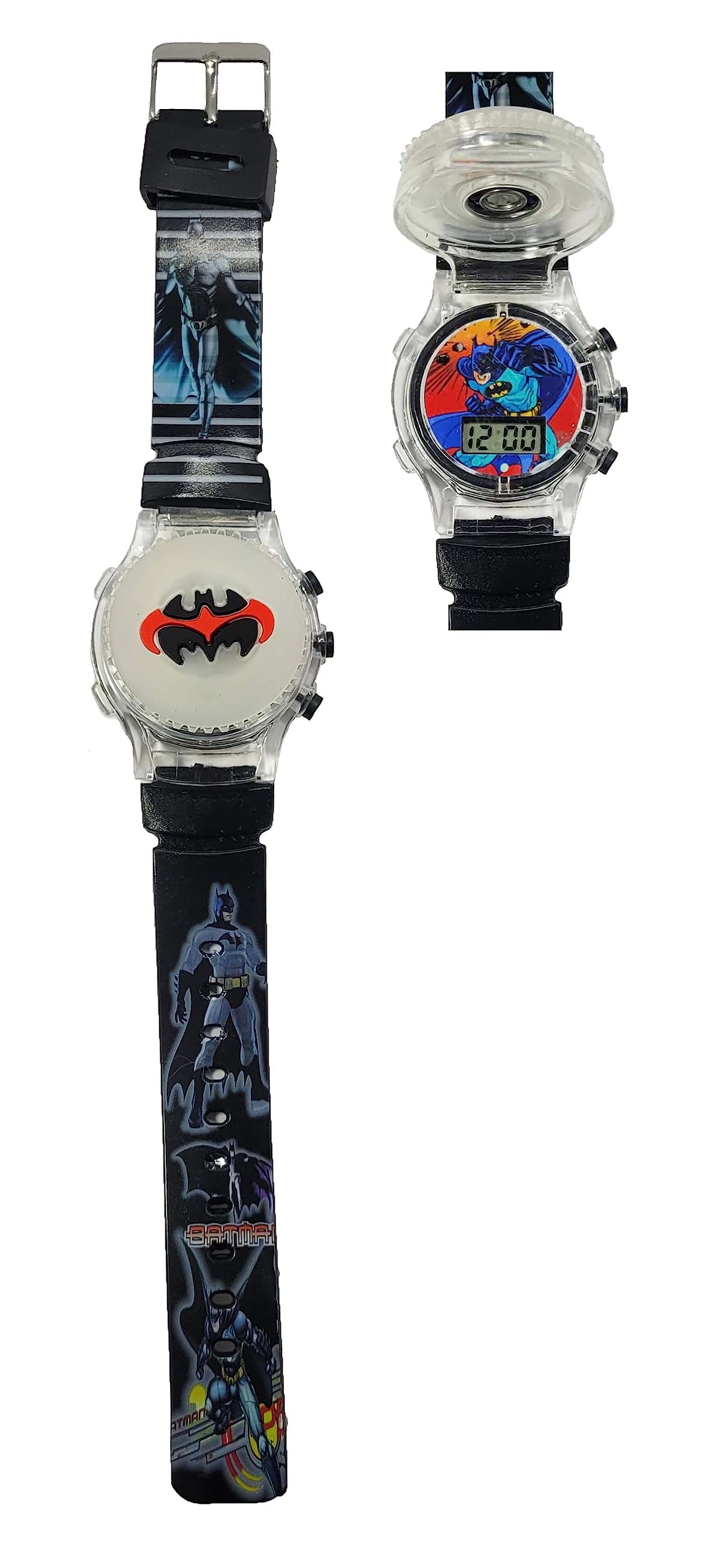 Dreamy Soft Rubber Silicone Light with Spinner Cartoon Cap Cover Digital Kids Watch Non Breakable Wrist Watch - Pack of 1 Watch (Btmn Black) (B0C7CV2R98) Amazon Price History, Amazon Price Tracker