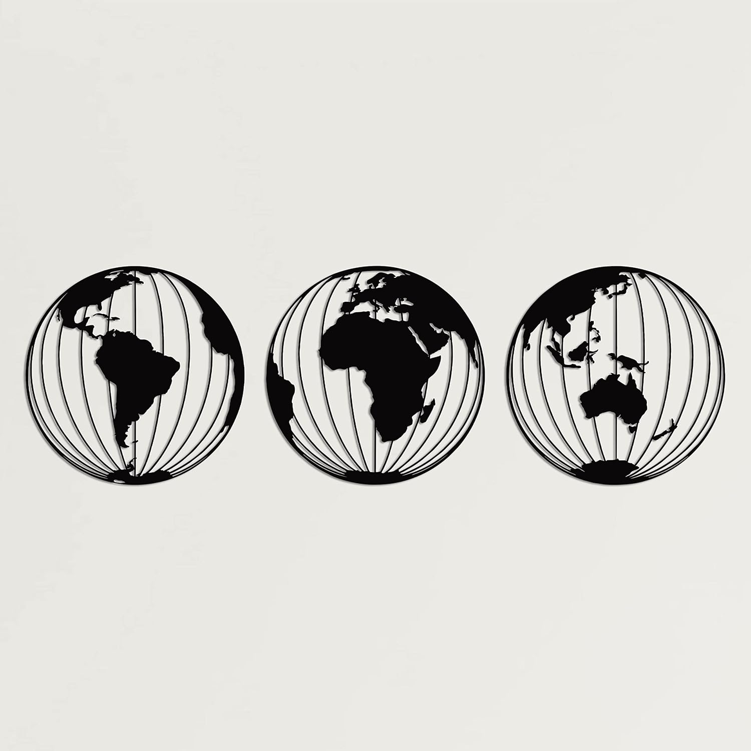 DEKADRON Metal World Map Wall Art, 3 Metal World Map Globes