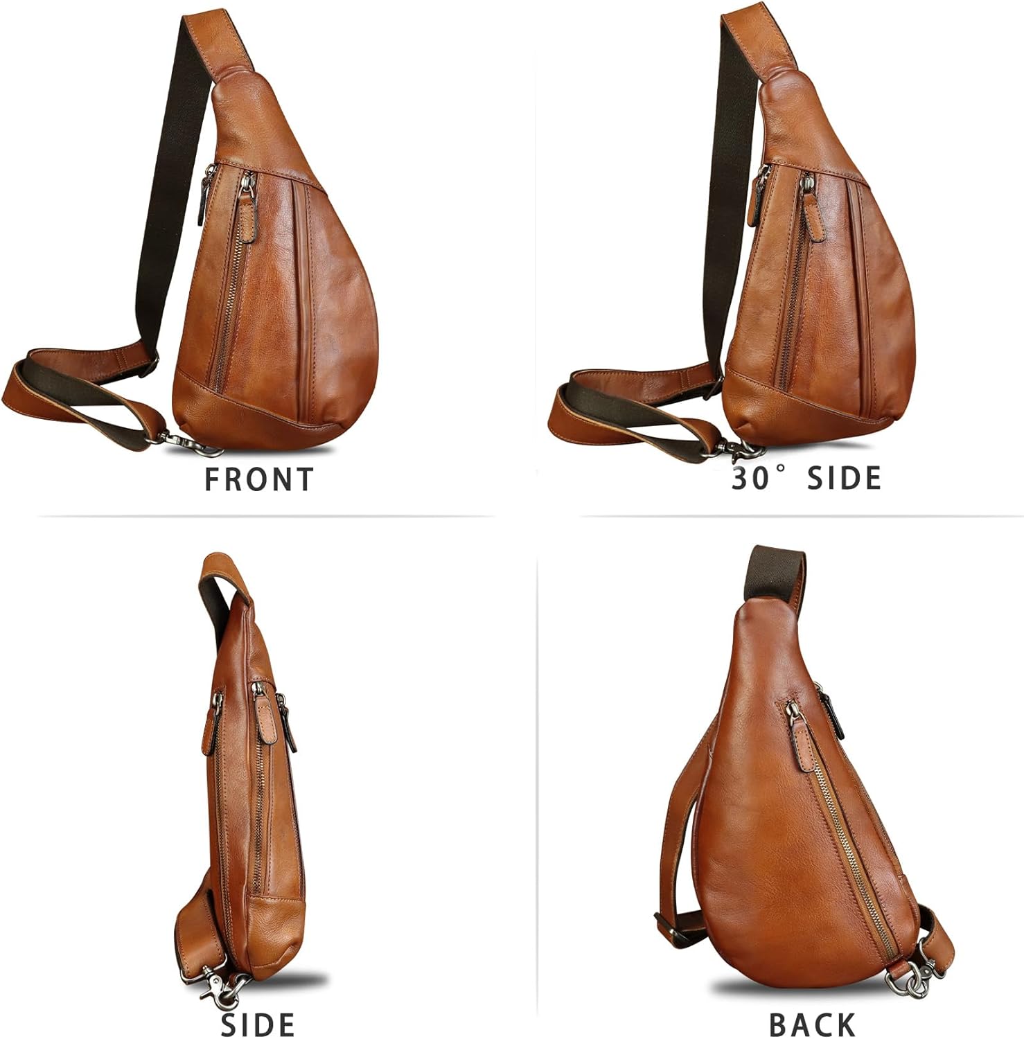 LRTO Genuine Leather Sling Bag for Men and Women Vintage Real Leather Crossbody Chest Bags Backpack Purse for Travel Hiking - Image 4