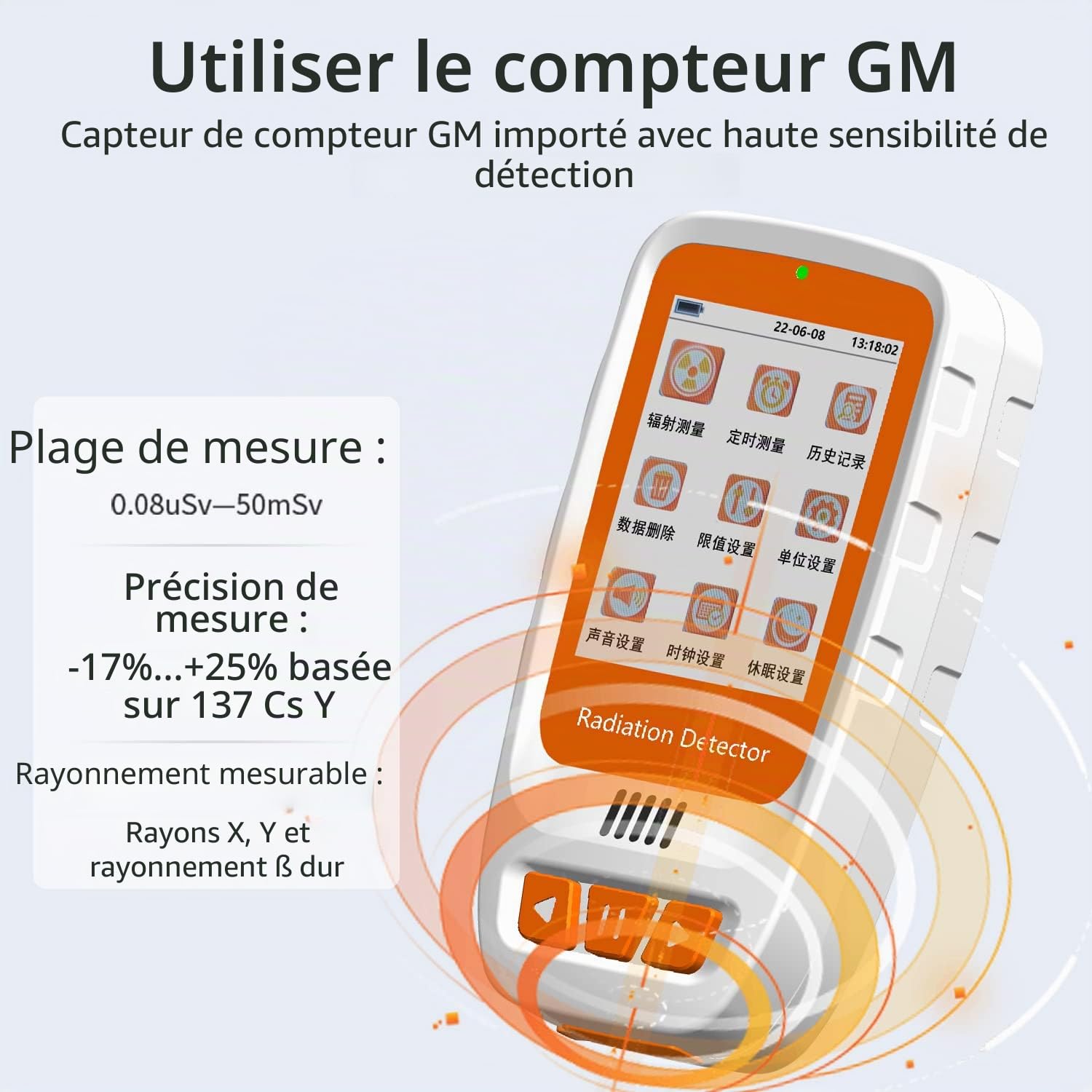 Compteur Geiger Détecteur de Rayonnement avec écran LCD, Mini Moniteur Dosimètre Radiographie Bêta Gamma, Moniteur de Rayonnement Nucléaire Rechargeable