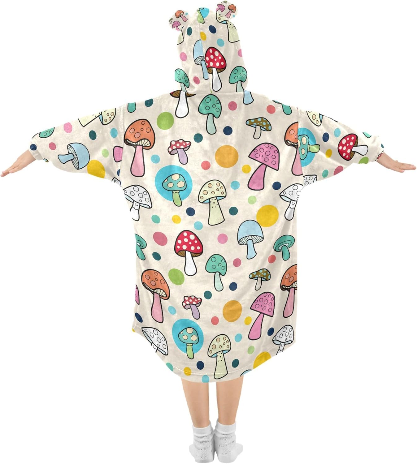 Red Mushroom Kids Wearable Blanket Hoodie with Pocket and Sleeves for Toddlers, Cute Hoodies 3-14 Year Girls Boys