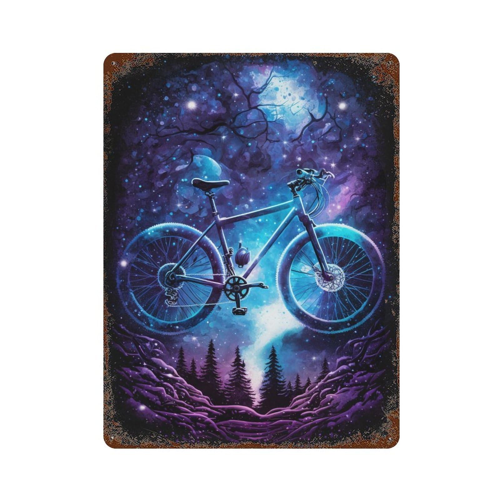Galactic Bicycle Adventure Aged Metal Wall Plaque 15.7"x11.8", Classic Wall Plaque for Garage, Pub Or Kitchen