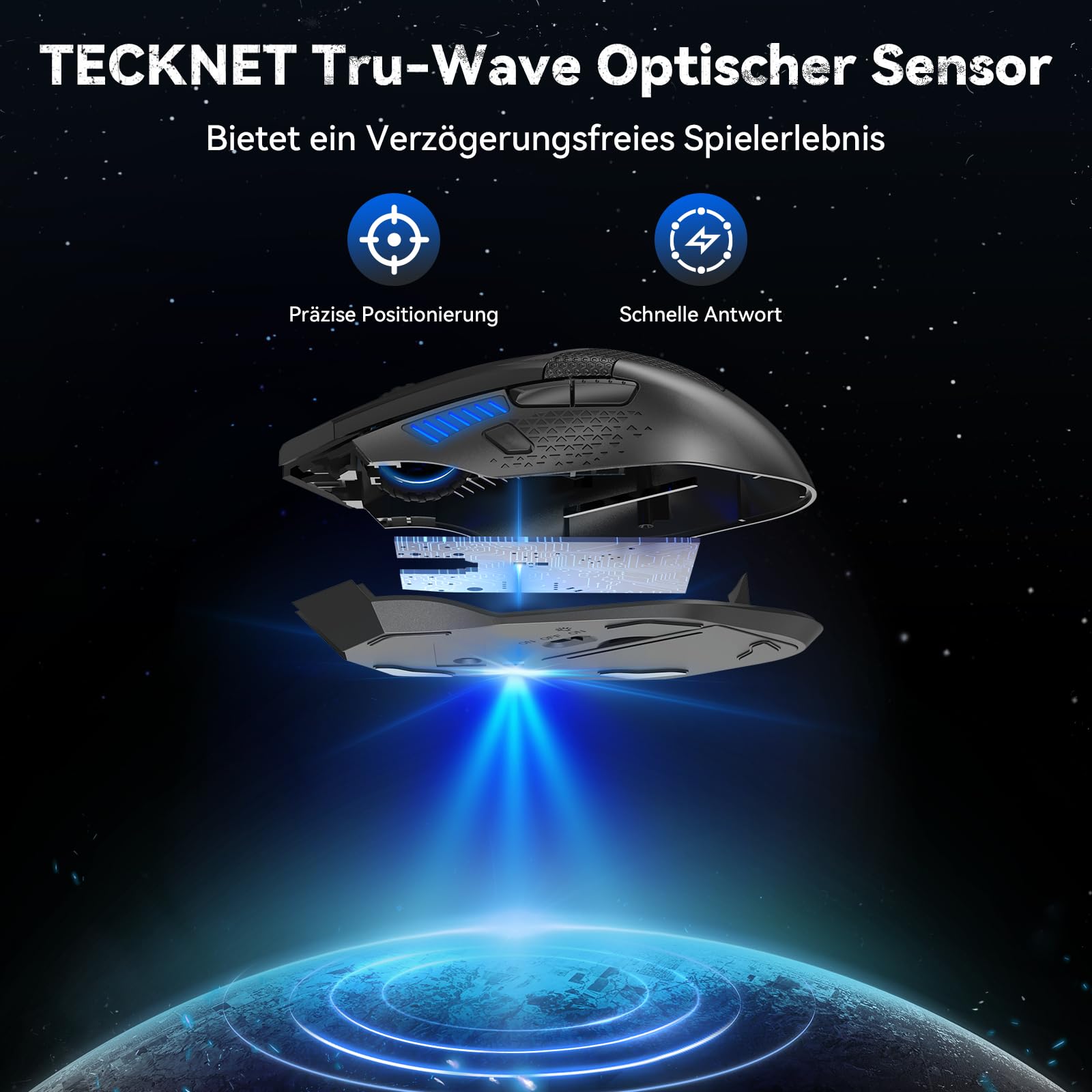 TECKNET Kabellose Gaming Maus, 2,4 GHz Wireless Mouse Gaming mit Schnellfeuertaste, 8 Tasten, 4800 DPI, 20 Millionen Klicks, Ergonomische Optische Maus für PC/Mac/Laptop
