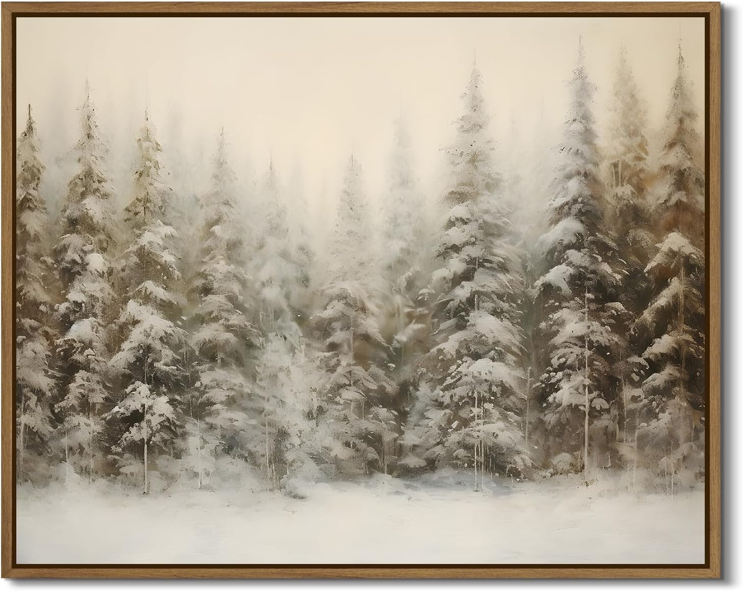 lianyibo Zimowy krajobraz ścienny w stylu vintage, obraz z ośnieżonymi sosnami, rustykalny krajobraz śnieżny, dekoracja salonu (80 x 120 cm/bez ramki)