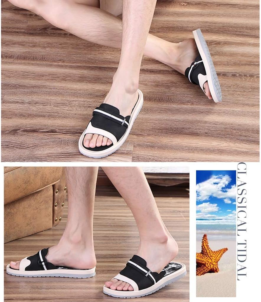 Slippers Men's Slippers Fashion Sandals Flat Slip Slippers for Indoor and Outdoor Use Men Shoes (Color : Black Size : 8.5#)