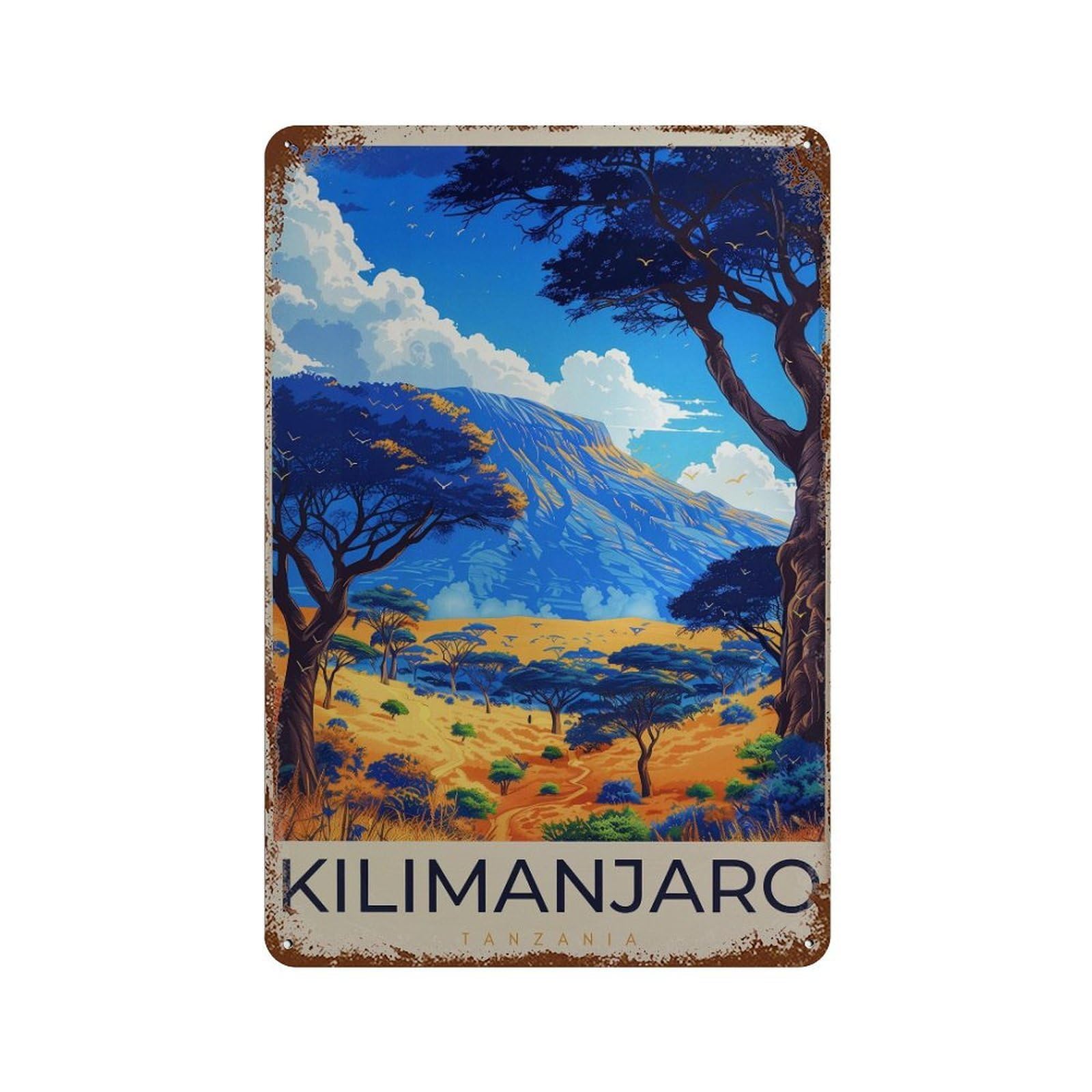 xiaoxiaoshen Kilimanjaro Travel Tanzania Savanna Wall Decor Art Metal Tin Poster Modern Home Decor Art Home Bar Shop Decorations Vintage Sign 30x20cm