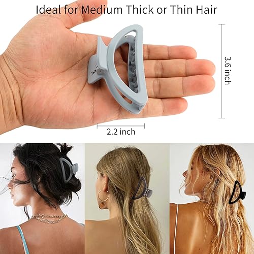 Miniatura 7 de Canitor Juego de pinzas para el cabello 4 pinzas de garra mate neutras para cabello fino, medio y grueso, diseño pequeño y semicírculo lindo para