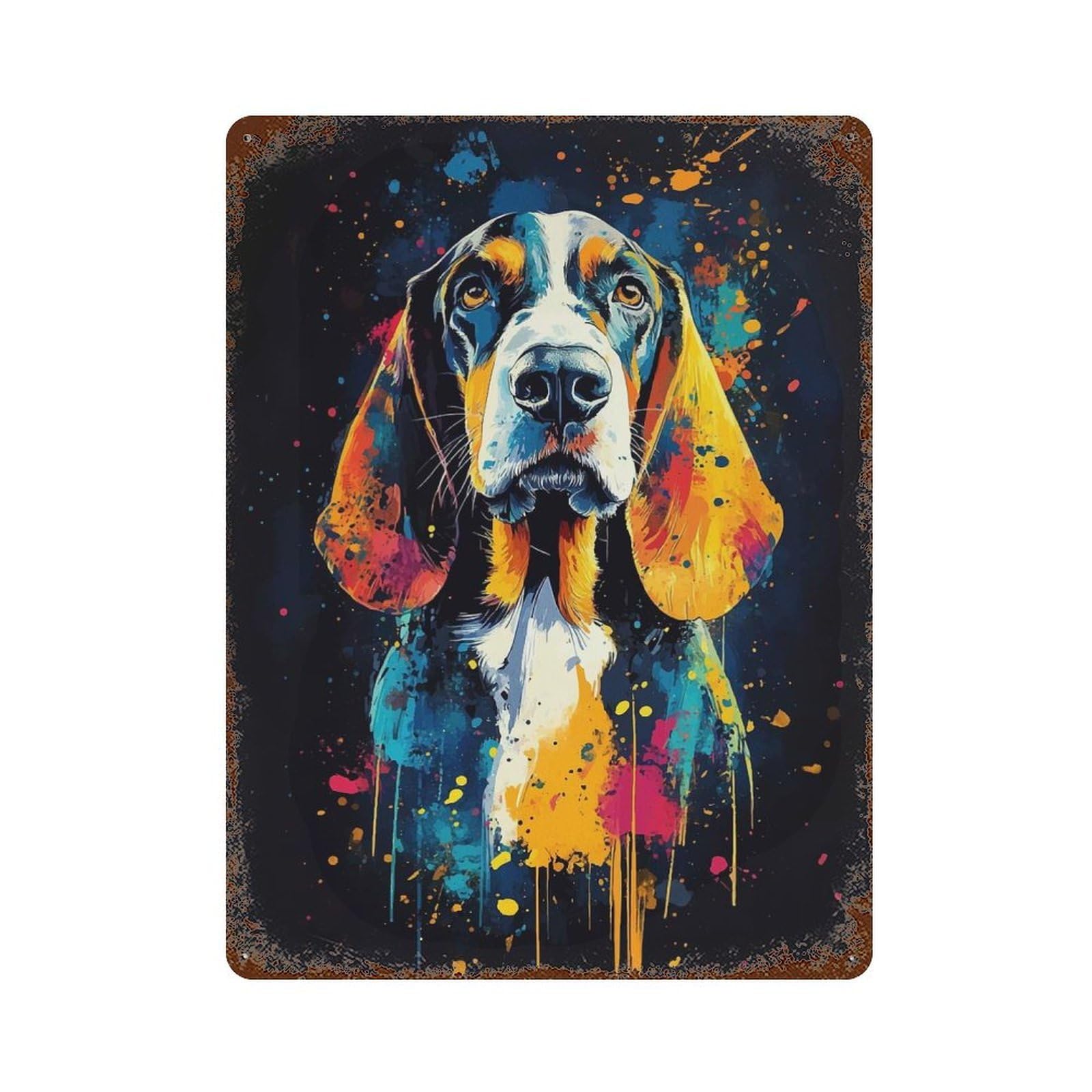 Basset Hound Watercolor Art Decorative Tin Sign 15.7"x11.8", Retro Wall Decor for Living Room, Hallway And Home Decor