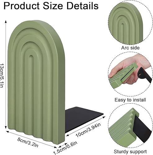 Miniatura 2 de Whaline 4 Piezas Sujetalibros de Madera de Arco Bohemio Verde Salvia Arcoíris Soportes de Libros de Madera Decorativos Antideslizantes Topes de