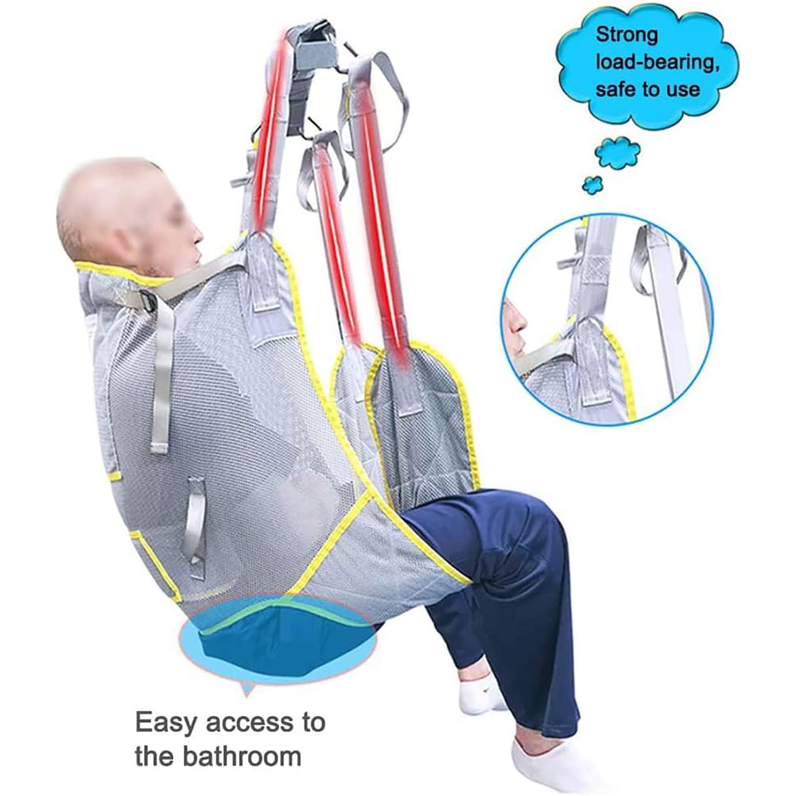 Eslinga de elevación para Pacientes con Transferencia Pesada, grúa de elevación para Ancianos, Eslinga de Ducha con piernas separadas para Pacientes para Levantar Eslinga de Transferencia Pesada