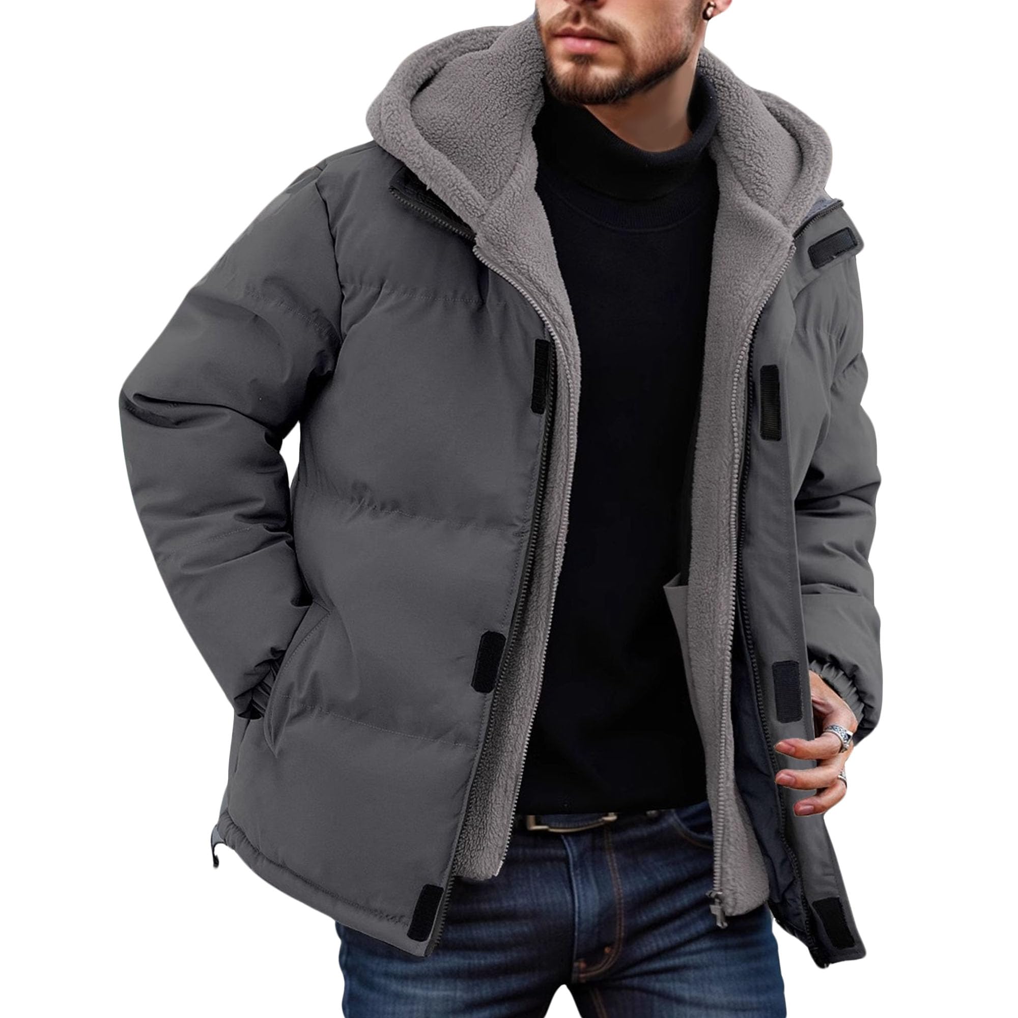 Chaqueta acolchada térmica con capucha para hombre, resistente al viento, acolchada y gruesa