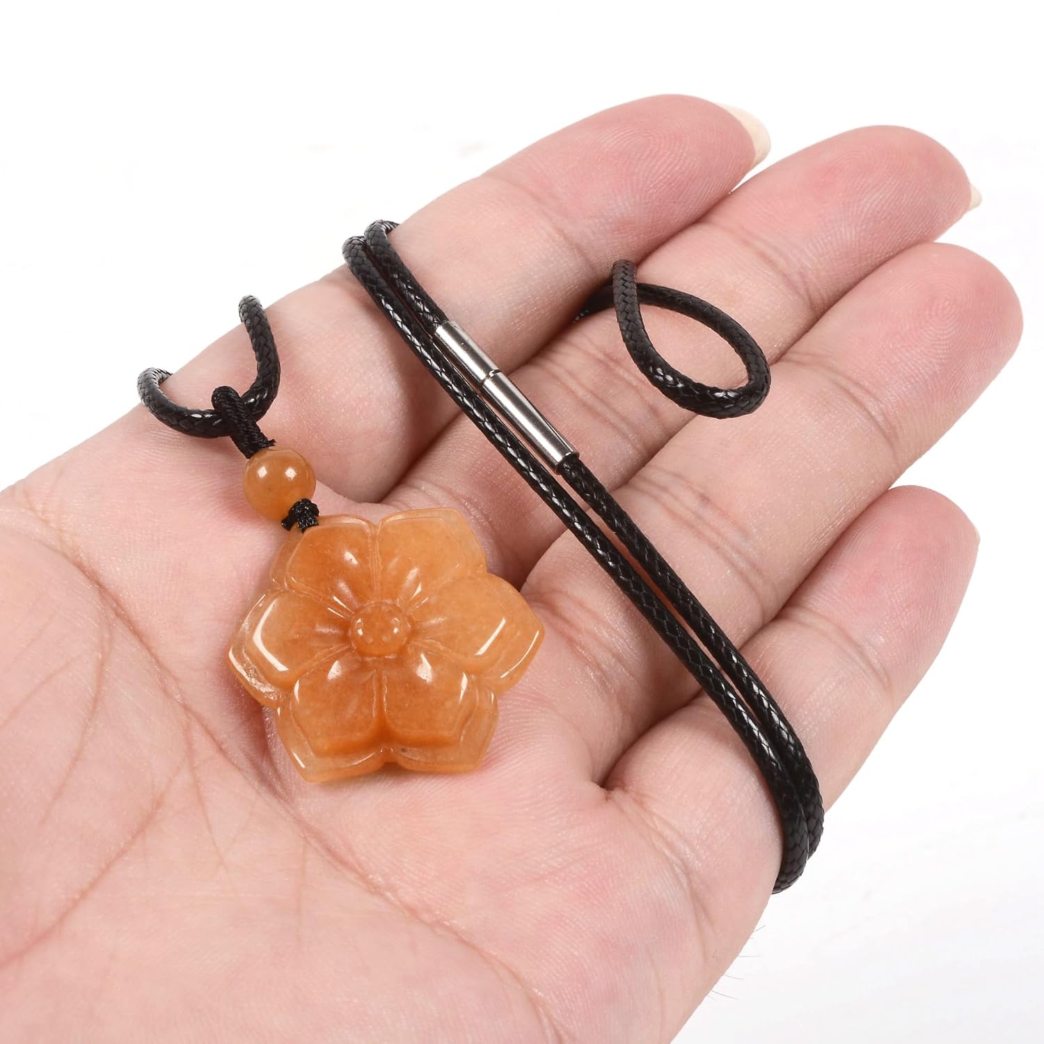 Justinstones Hand Carved 30mm Healing Crystals Gemstone Double Flower Pendant Hand Weaving Wax Rope Necklace 22 inch - Image 3