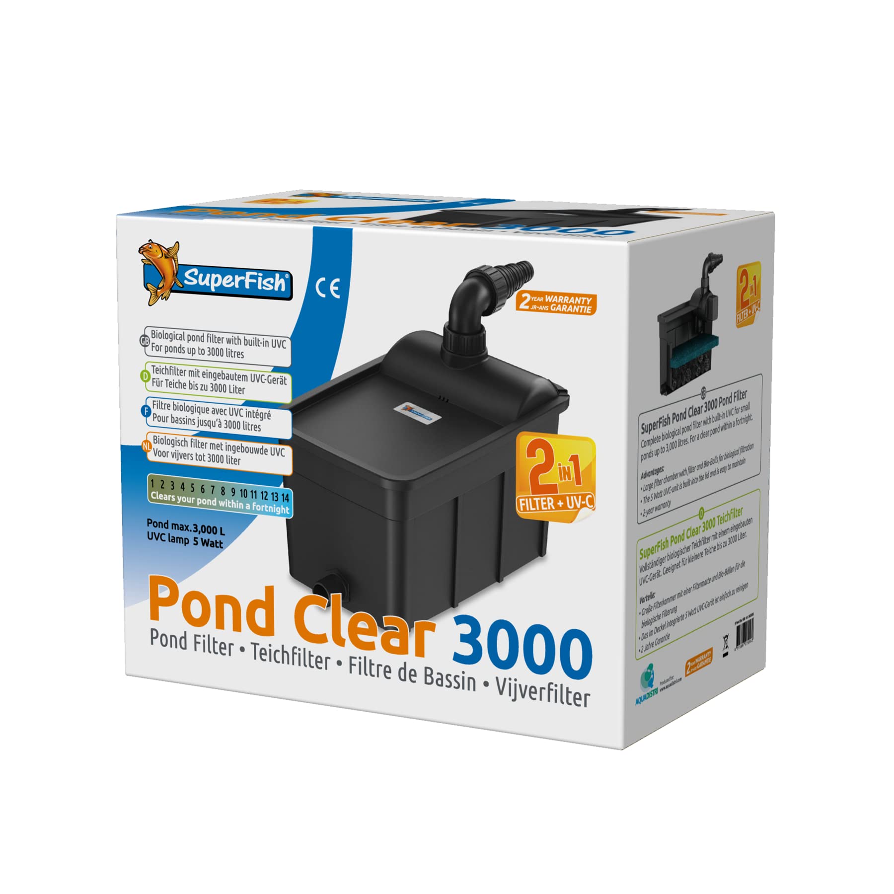 AQUANIQUE Schwerkraftteichfilter FTF 5000 Komplettset - Mit Pumpe & Klärer Für Teiche Bis 5000l