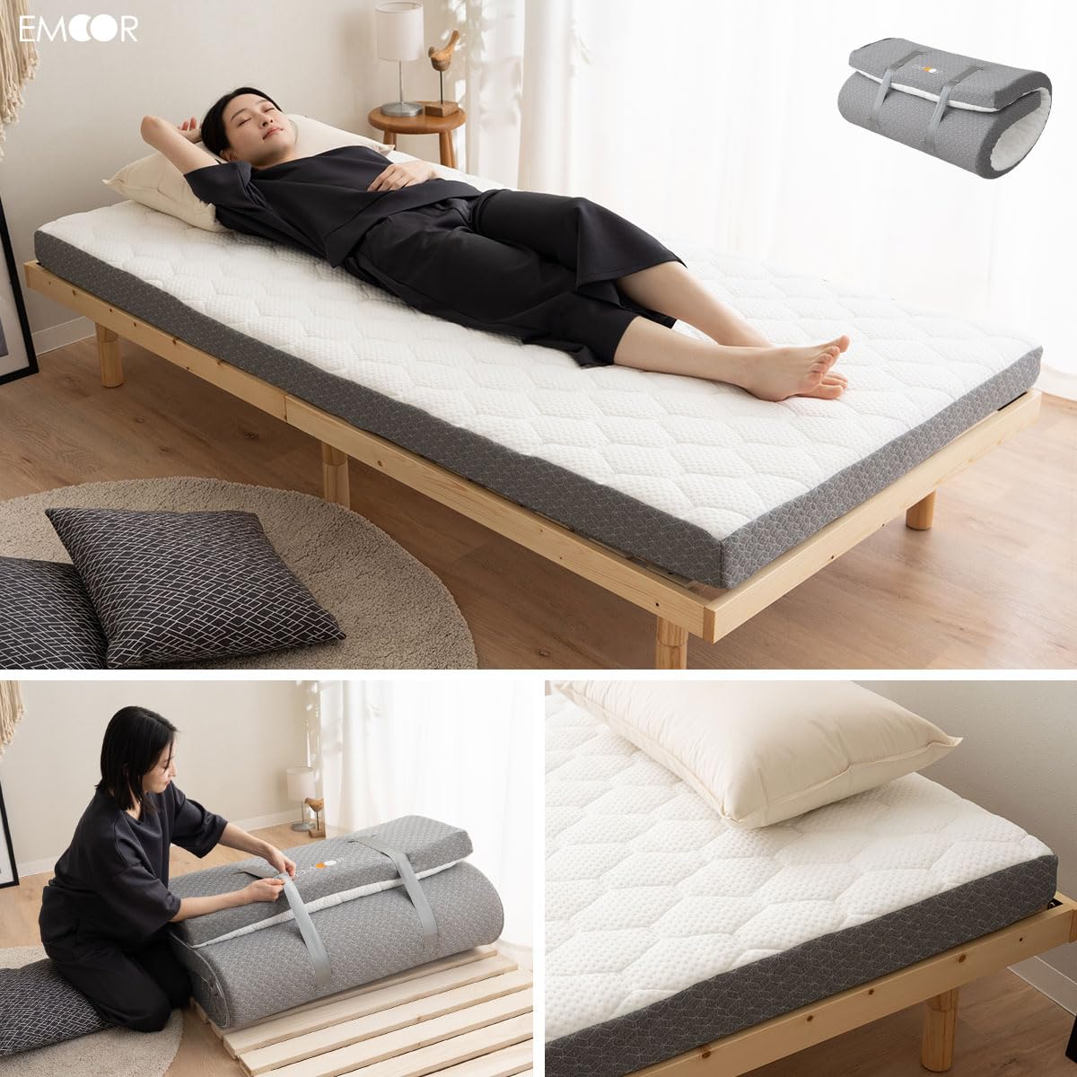 EMOOR Matelas de Sol Type Rouleau Relax-2 90 x 195 cm Haute Résilience, Répartition de la Pression Housse Amovible et Lavable Facile à Rouler Camping Invité