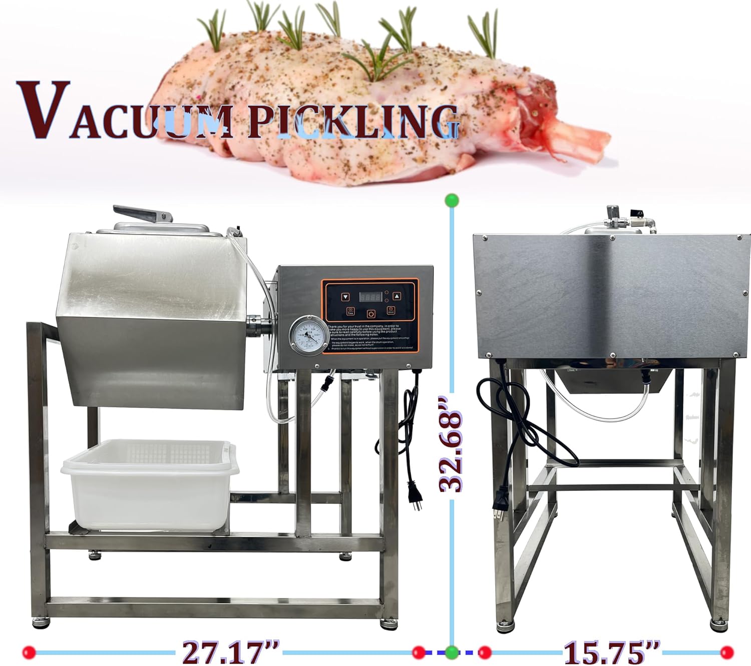 INTSUPERMAI 110V Meat & Vegetable Vacuum Tumbler Marinating Machine, 38L Vacuum Tumbler Marinator, 350W Food Vacuum Marinator, 0-99 Min Time Setting, Meat Tenderizer & Vacuum Marinator for Chef