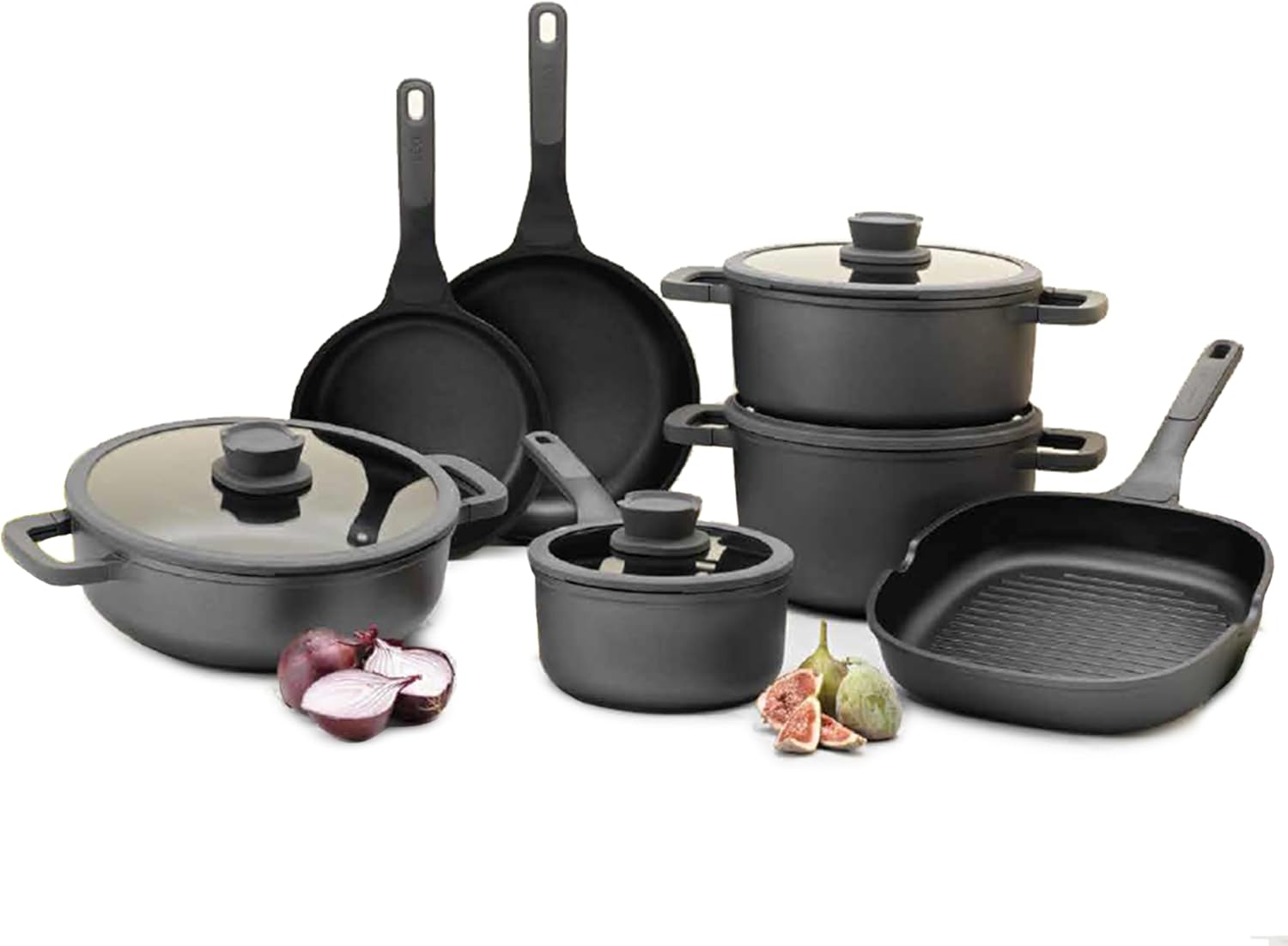 BergHOFF Stone 11Pc Nonstick Cookware Set With Glass Lid, Ferno-Green, Non-Toxic Coating, Stay-cool Handle, Silicone Cover, Spoon Rest, Induction Cooktop