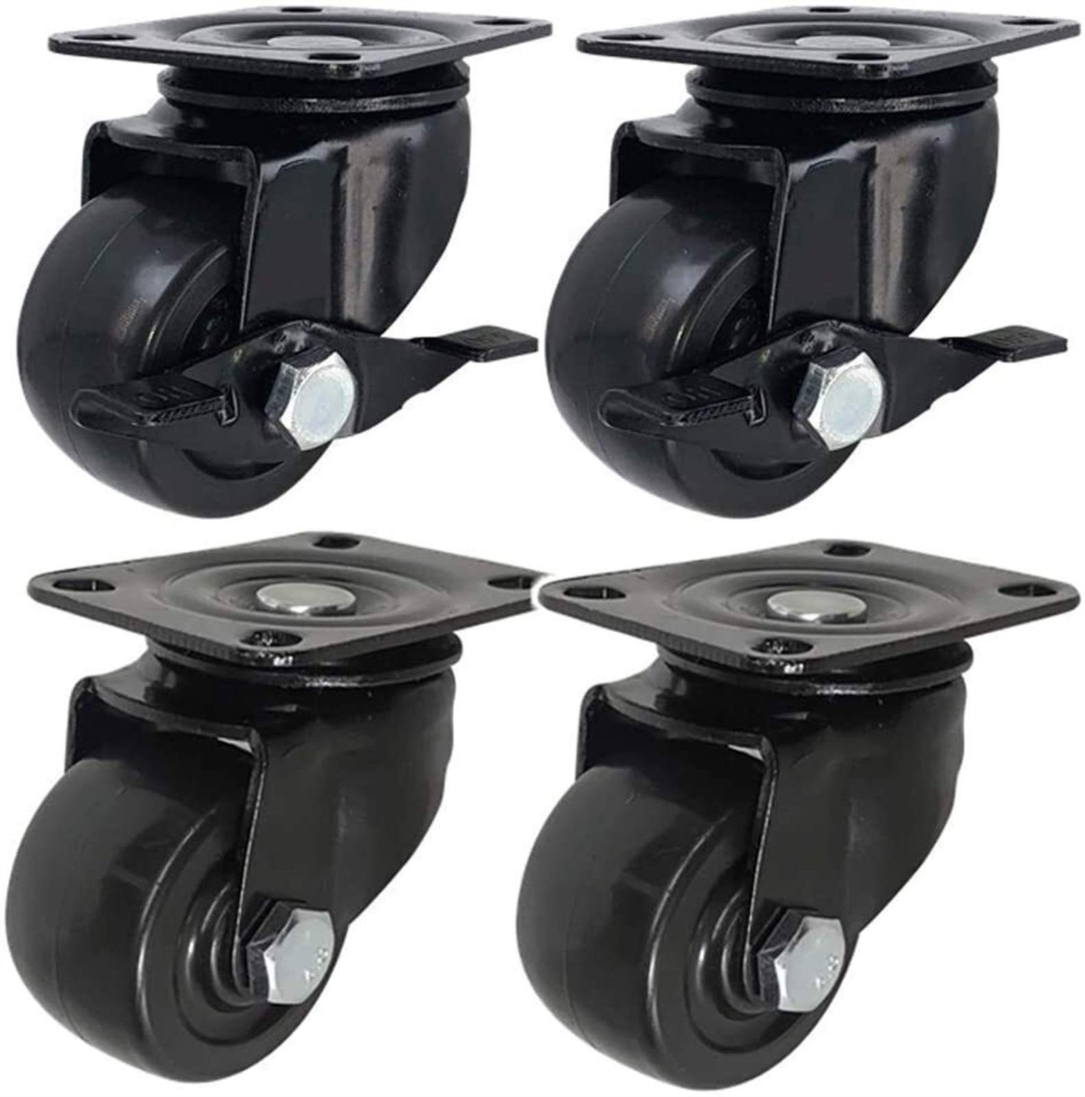 4pcs Ruedas para Muebles 1.5/2 Pulgadas 40/50mm Ruedas Industriales de Servicio Pesado con Freno 400KG Carga Ruedas de Nylon Trolley Ruedas de Transporte Cojinete Doble para Sofá C