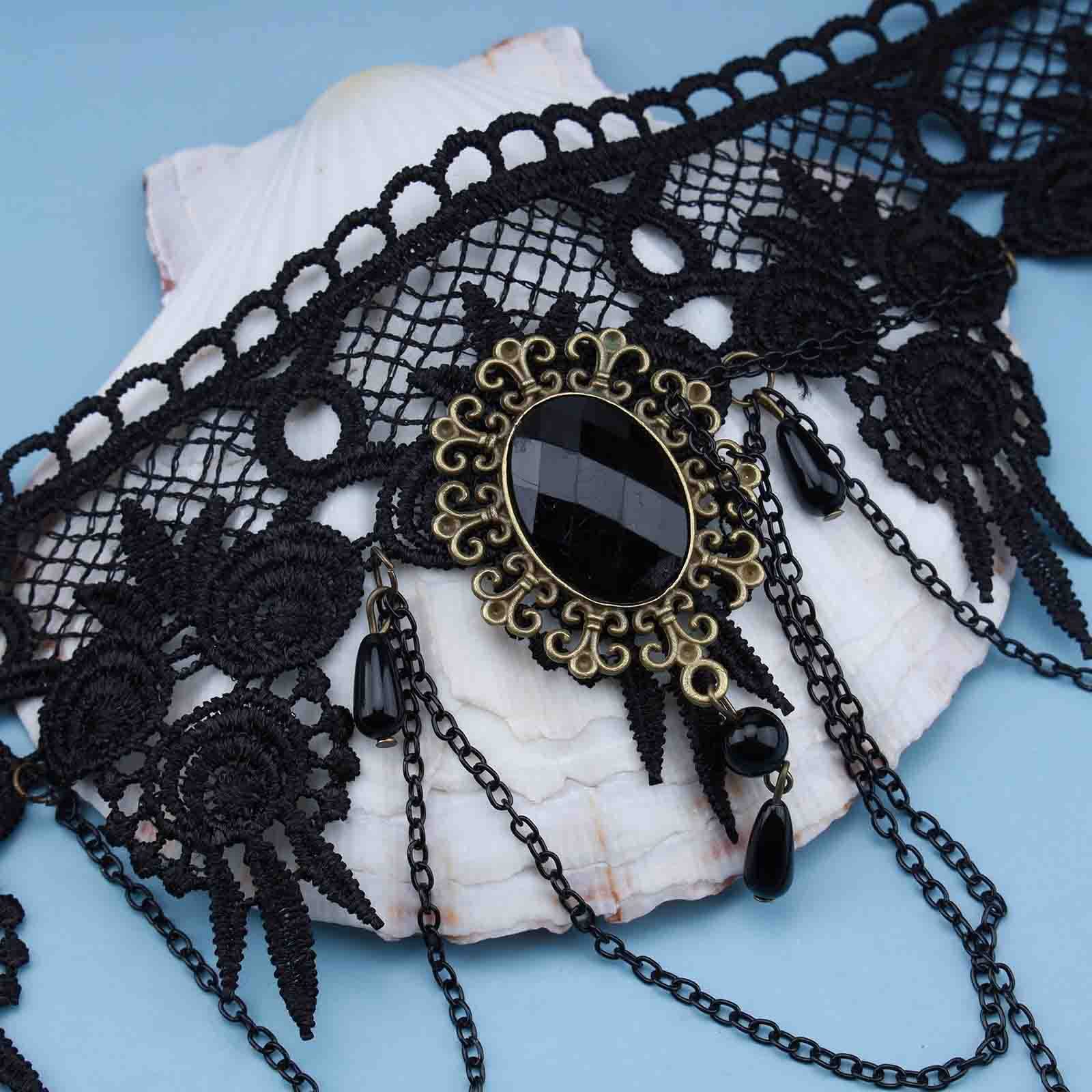 Set Collane In Pizzo Nero Gotico - 4 Pezzi Girocollo Retrò Per Halloween E Feste - Foto 8