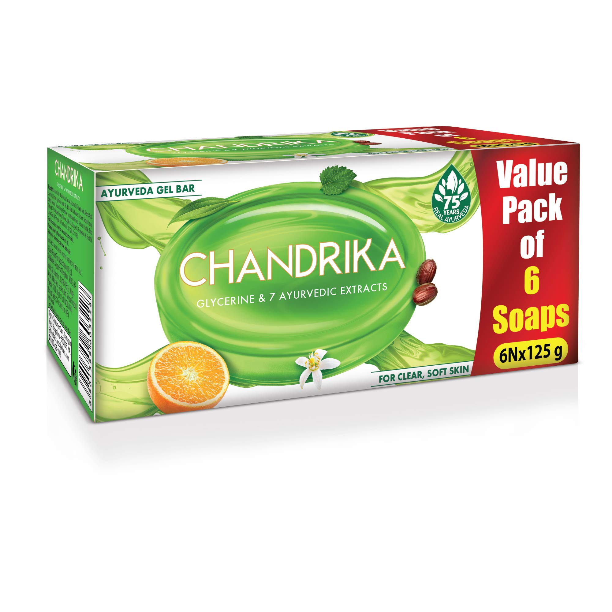 Chandrika Glycerine Soap, Pack of 6 - 125g Each