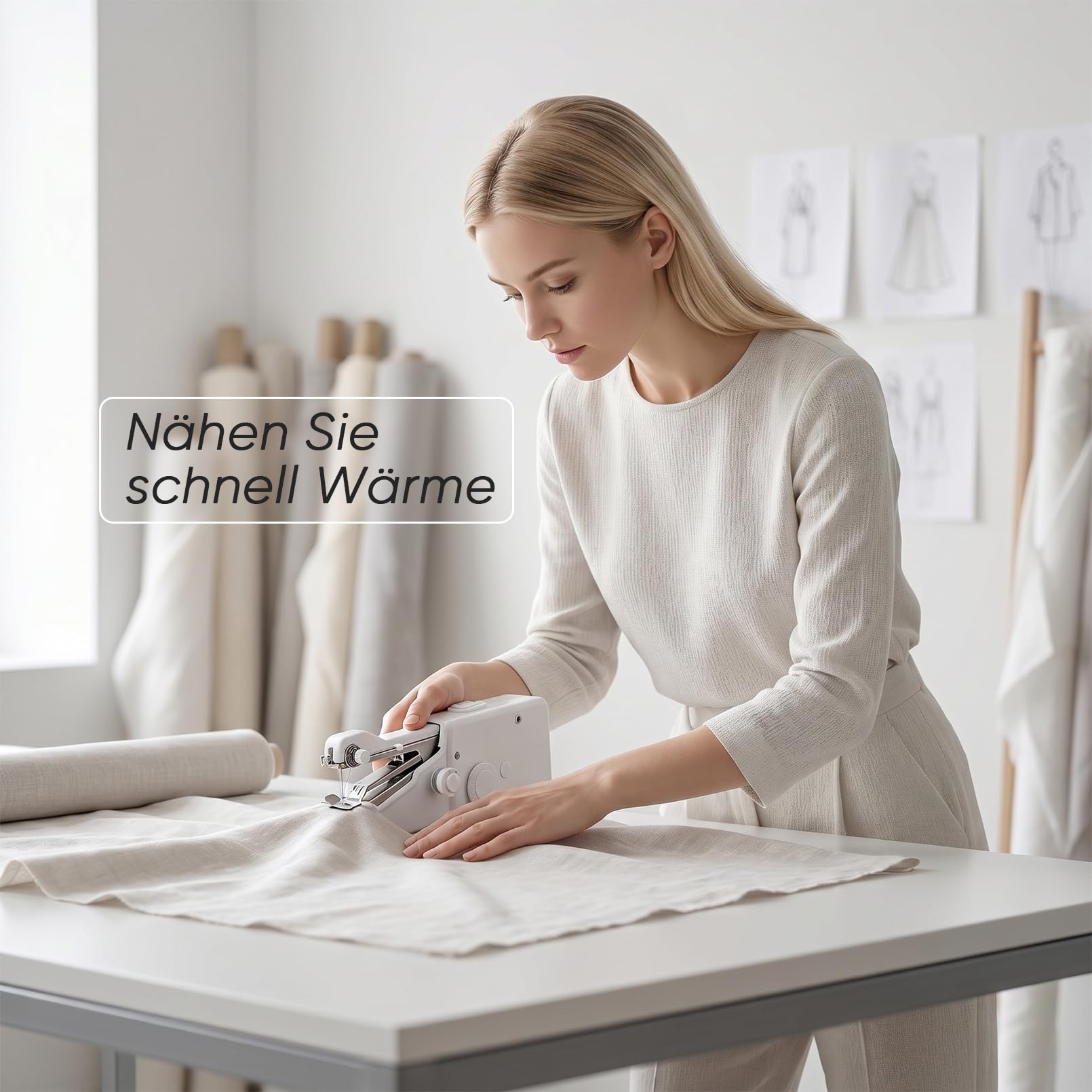 FONCOOD Tragbare Nähset für Erwachsene & Anfänger Handnähmaschine mit 36 Garnspulen und Hochwertige Nähzubehör Mini Holzkiste Ideal Kleiderreparatur DIY-Bastel Unterwegs-Nähen