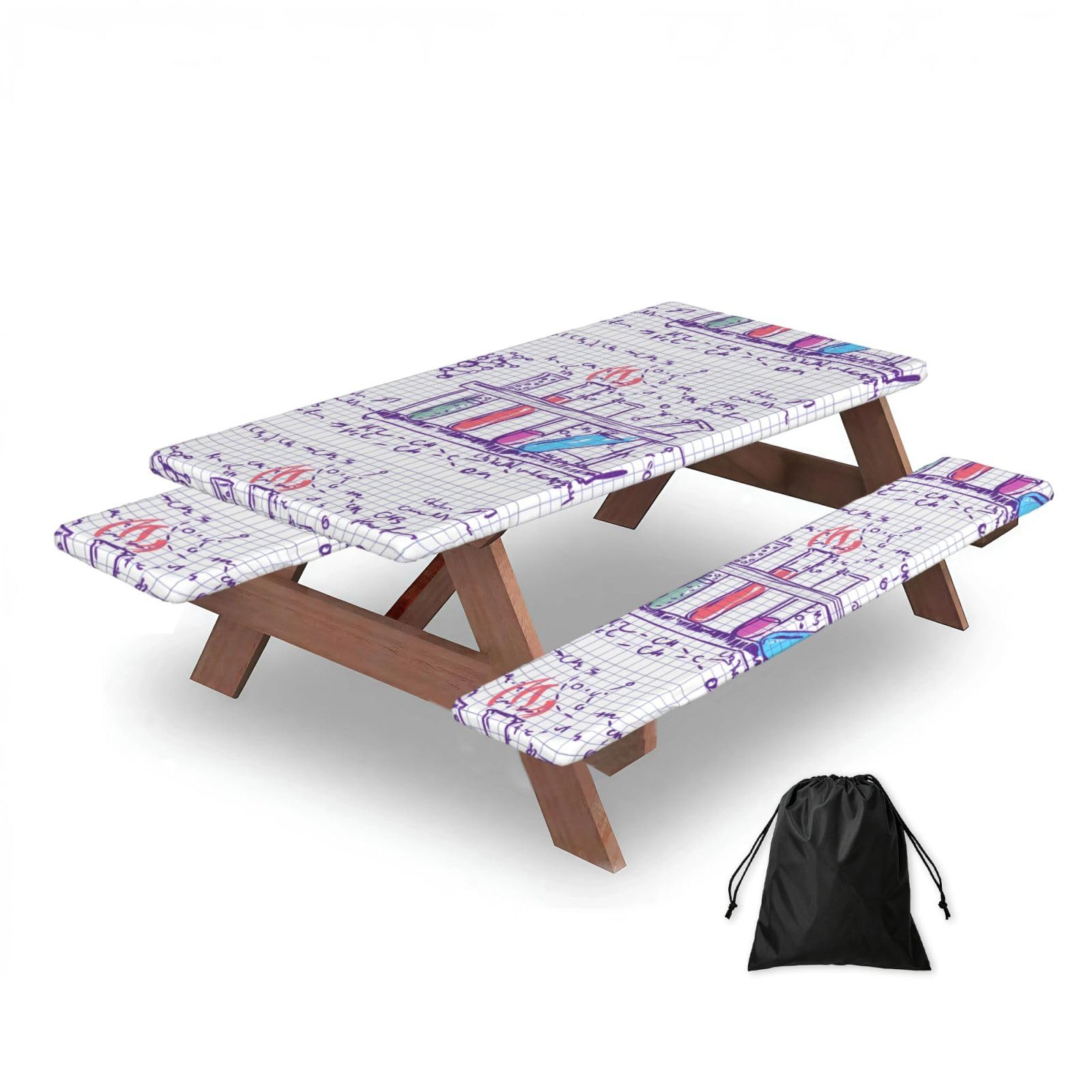 Dopklna As Picture Science Chemistry Lab, Picnic Table Cover With Bench Covers -Waterproof Elastic Fitted Tablecloth For Garden Camping Patio 76X152cm