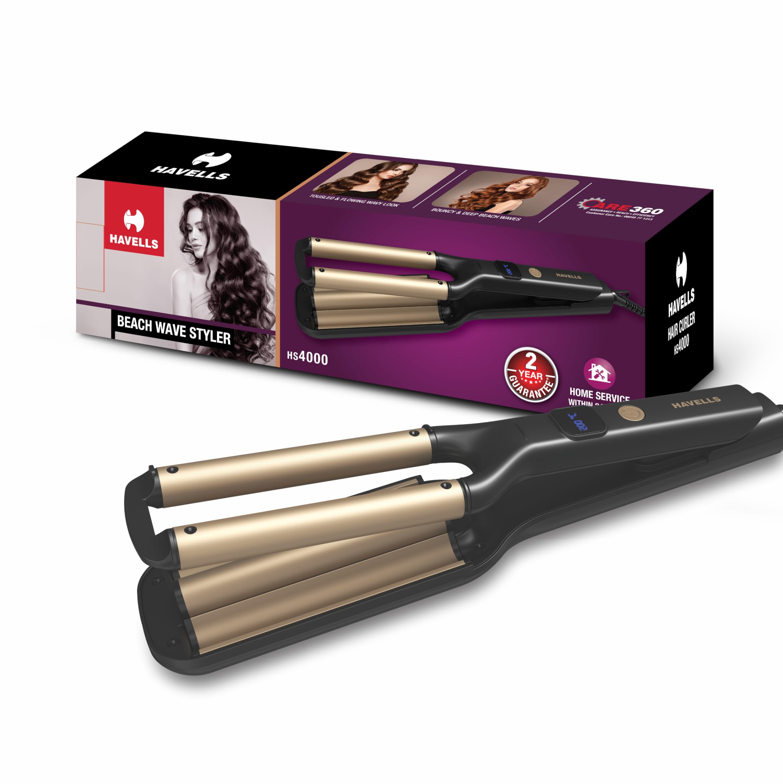 Havells Beach Wave Styler with Ceramic Coated Barrel | Adjustable Temperature Settings with Temperature Control | 360° Swivel Cord with Hanging Loop |2 Years Manufacturer Warranty | HS4000 (Black)-image-10