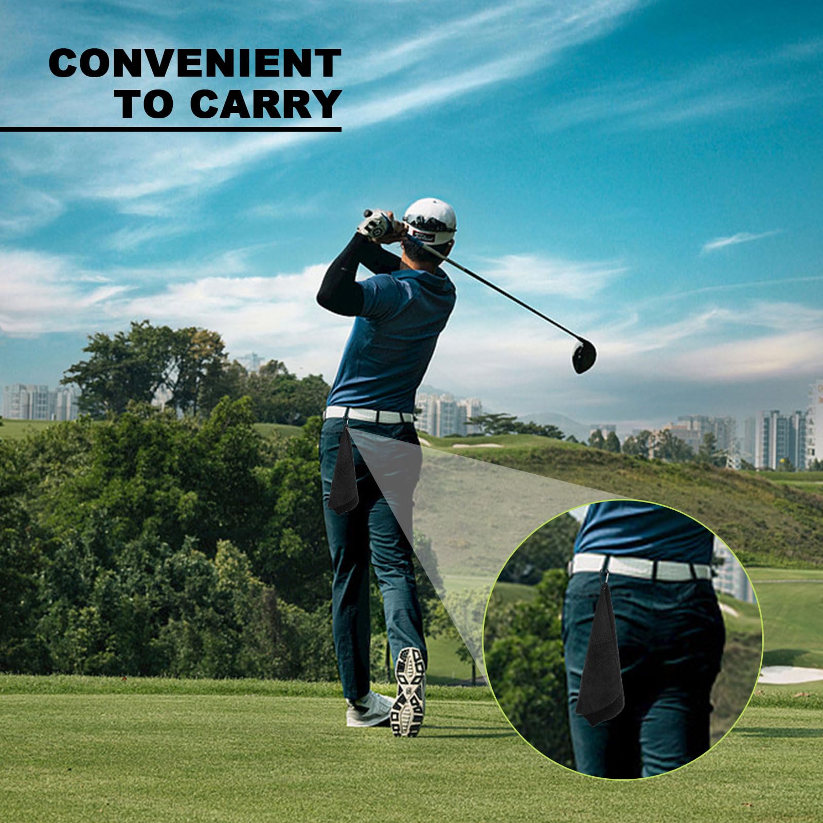 TSHAOUN 4 Pezzi Asciugamano da Golf in Microfibra, Asciugamano per Pulizia del Golf con Clip, Asciugamano Sportivo Pieghevole per Campo da Golf, Palestra, Campeggio, 30 * 30cm (Nero,Grigio)