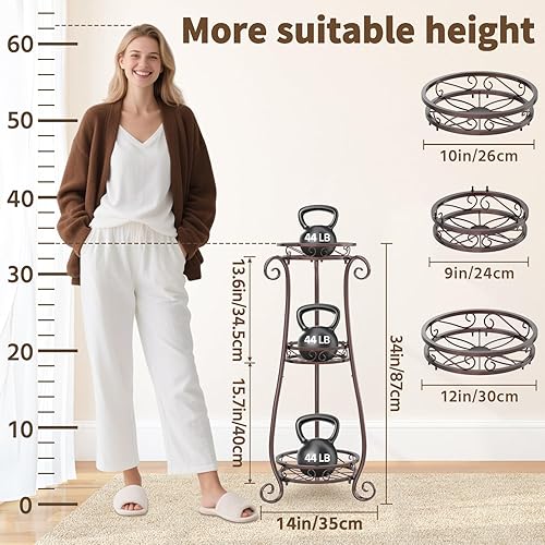 Miniatura 5 de LASZOLA Soporte para plantas de metal de bronce de 3 niveles para múltiples macetas grandes, organizador de interiores y exteriores, soporte de