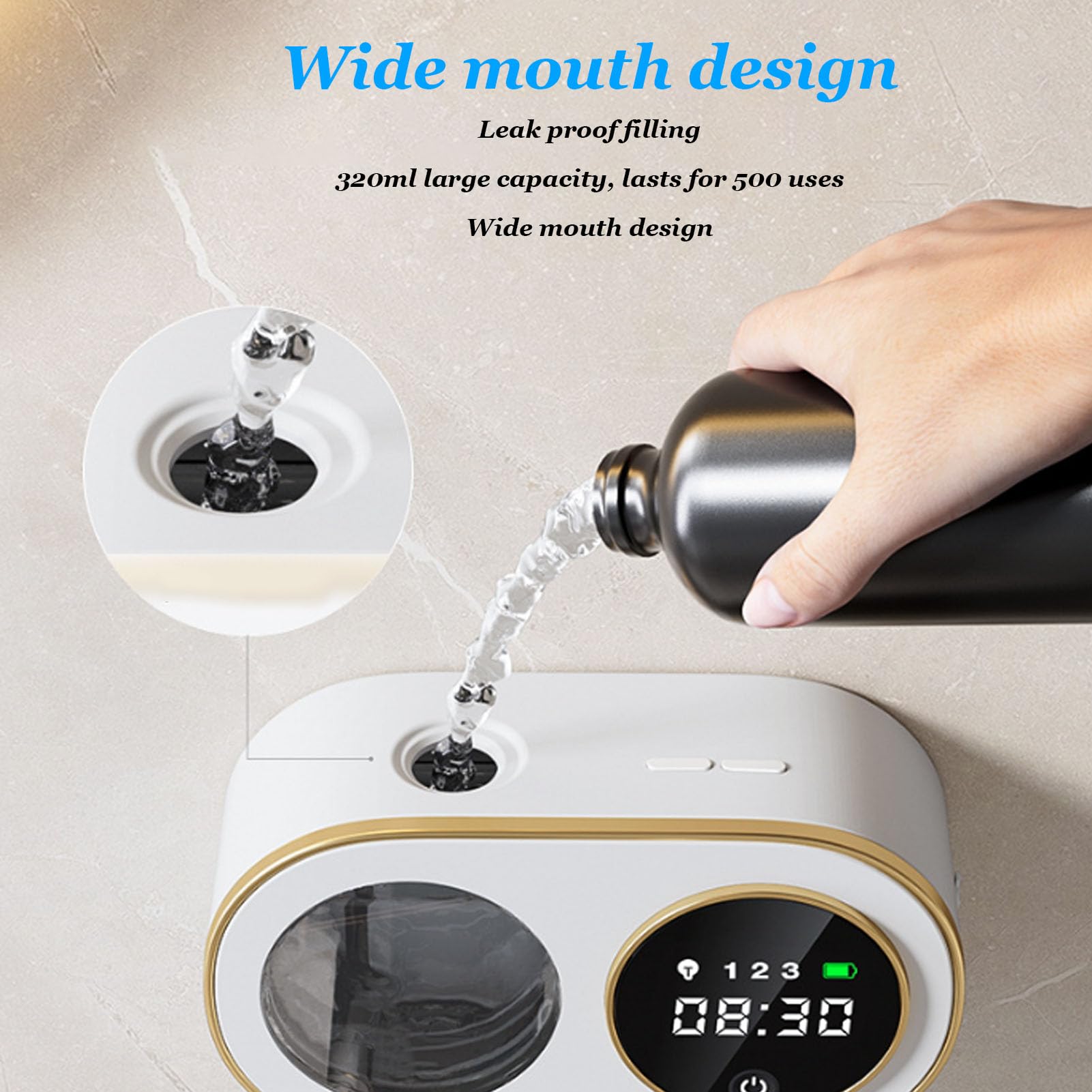 Cryfokt Automatischer, Schäumender Handseifenspender, Berührungslos, für Badezimmer, 320 Ml, Wiederaufladbar, Wandmontage, ABS (White)