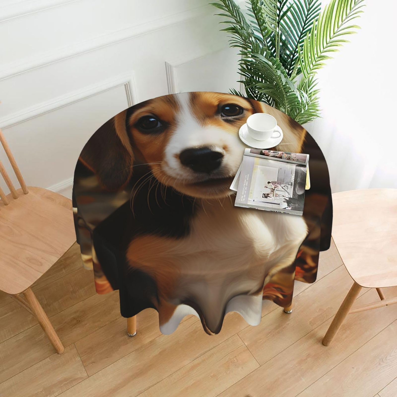FJWSLCH Cute Beagle Table Cloth Round Tablecloth for Round Table, Waterproof and Stain Resistant Tablecloths Washable Polyester Table Cover for Dining