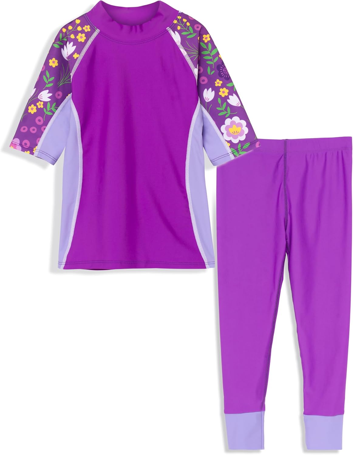 Tuga Girls Short Sleeve Rash Guard and Swim Legging Bathing Suit Set, UPF 50+