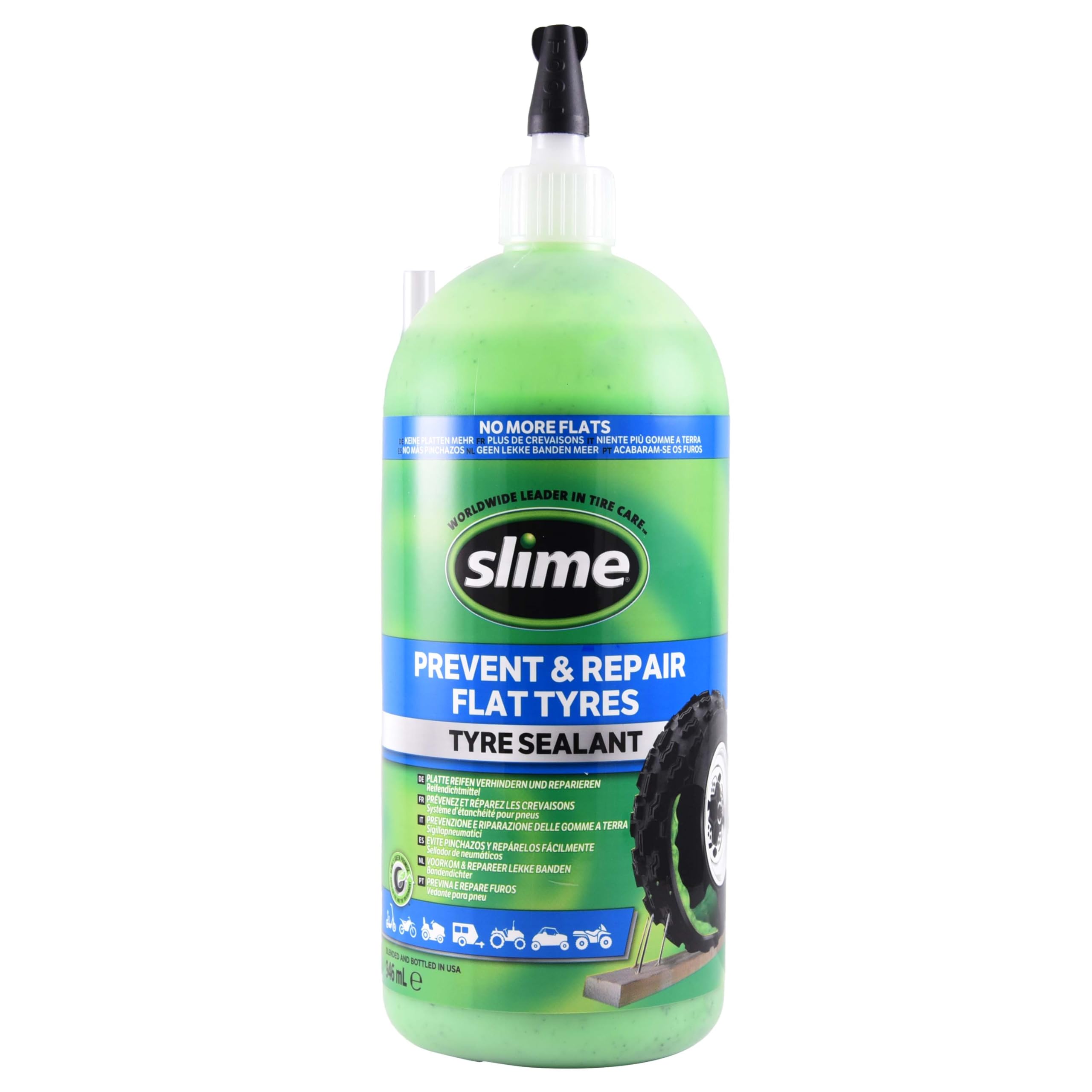 Slime 10031 Uszczelniacz do naprawy przebitych opon, zapobiega i uszczelnia, pojazdy terenowe, przyczepy, quady, taczki, butelka 946 ml (32 uncje)