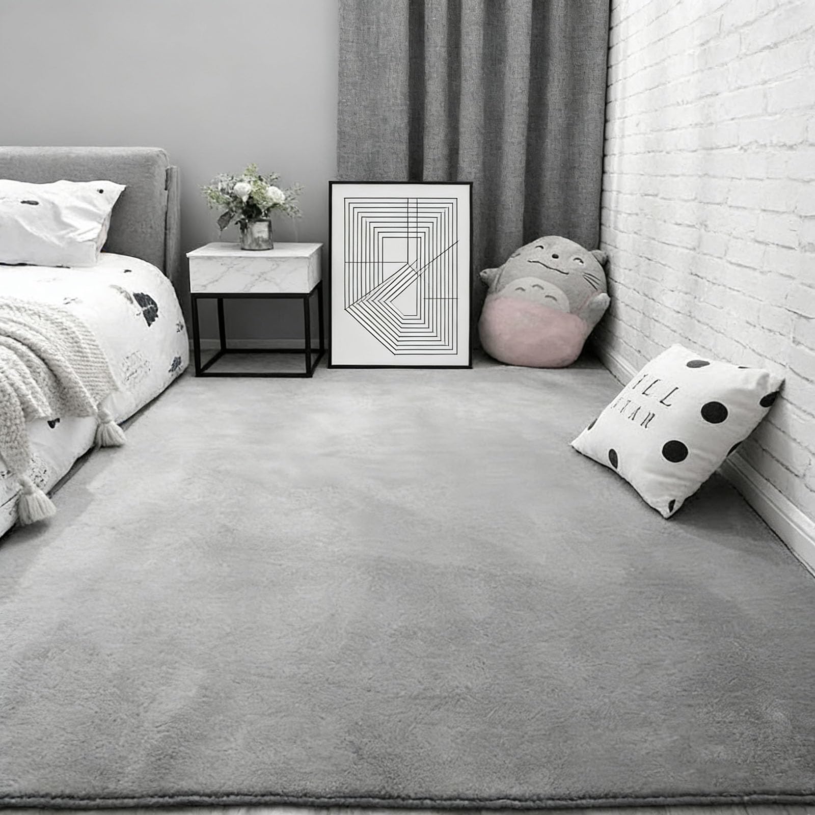 Tapis poil ras gris 180x250 cm lavable et sécurisé pour chambre d'enfant