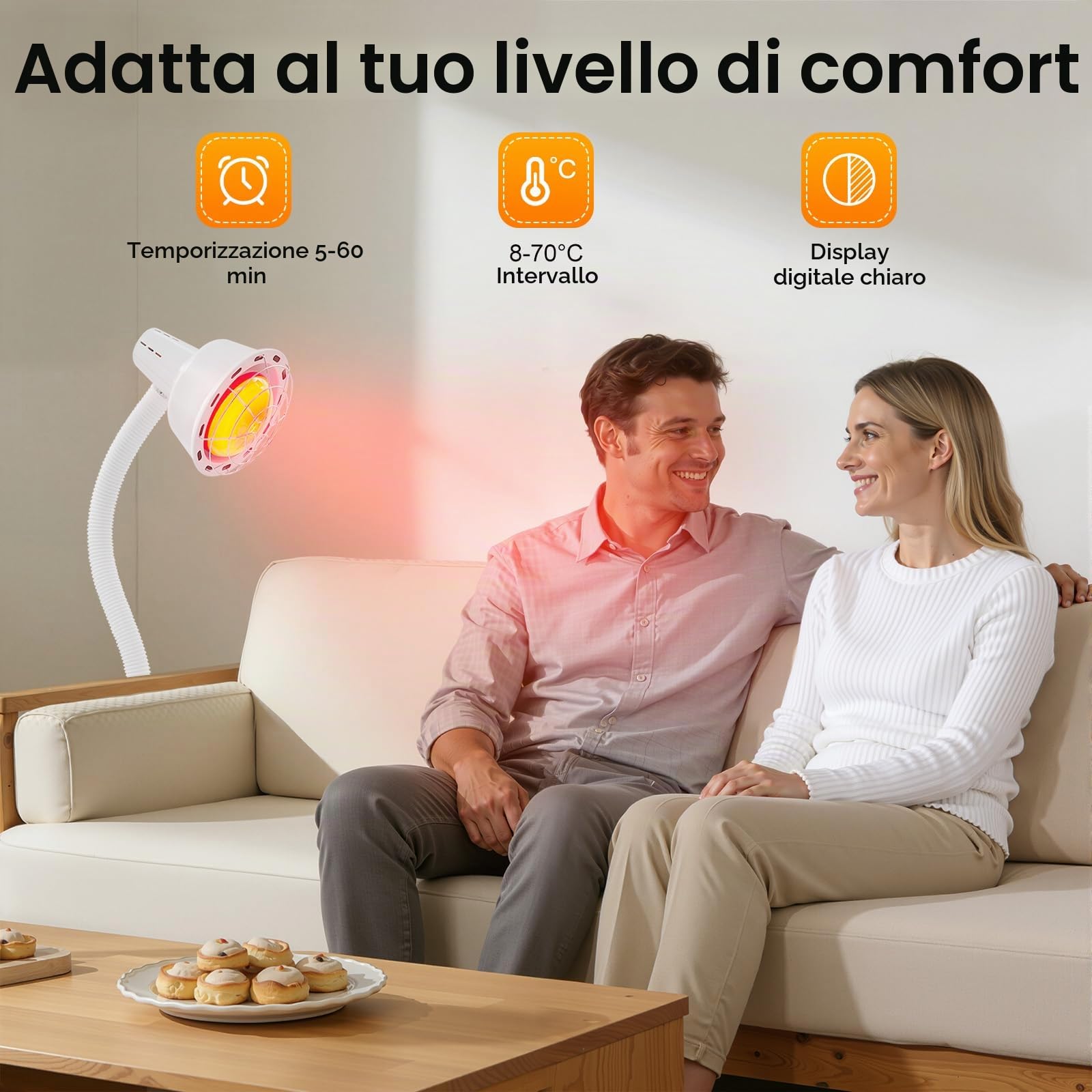 Lampada a Infrarossi 275W, Piantana con Luce Rossa Regolabile in Altezza e Temperatura 8-70°C Base 30cm per Terapia Muscolare