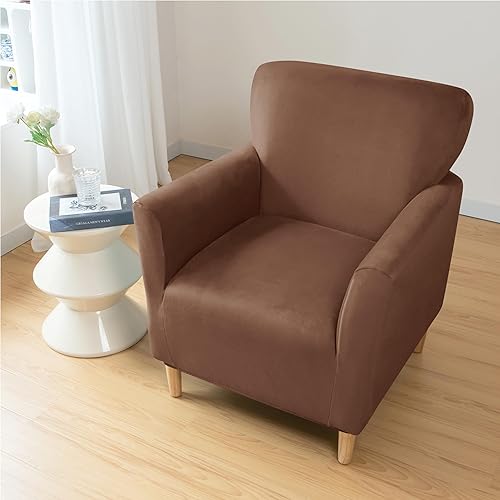 Vista 22 de XMNTG Funda elástica de terciopelo verde oscuro para sillón individual, funda de sofá moderna de mediados de siglo con brazos, protector de muebles