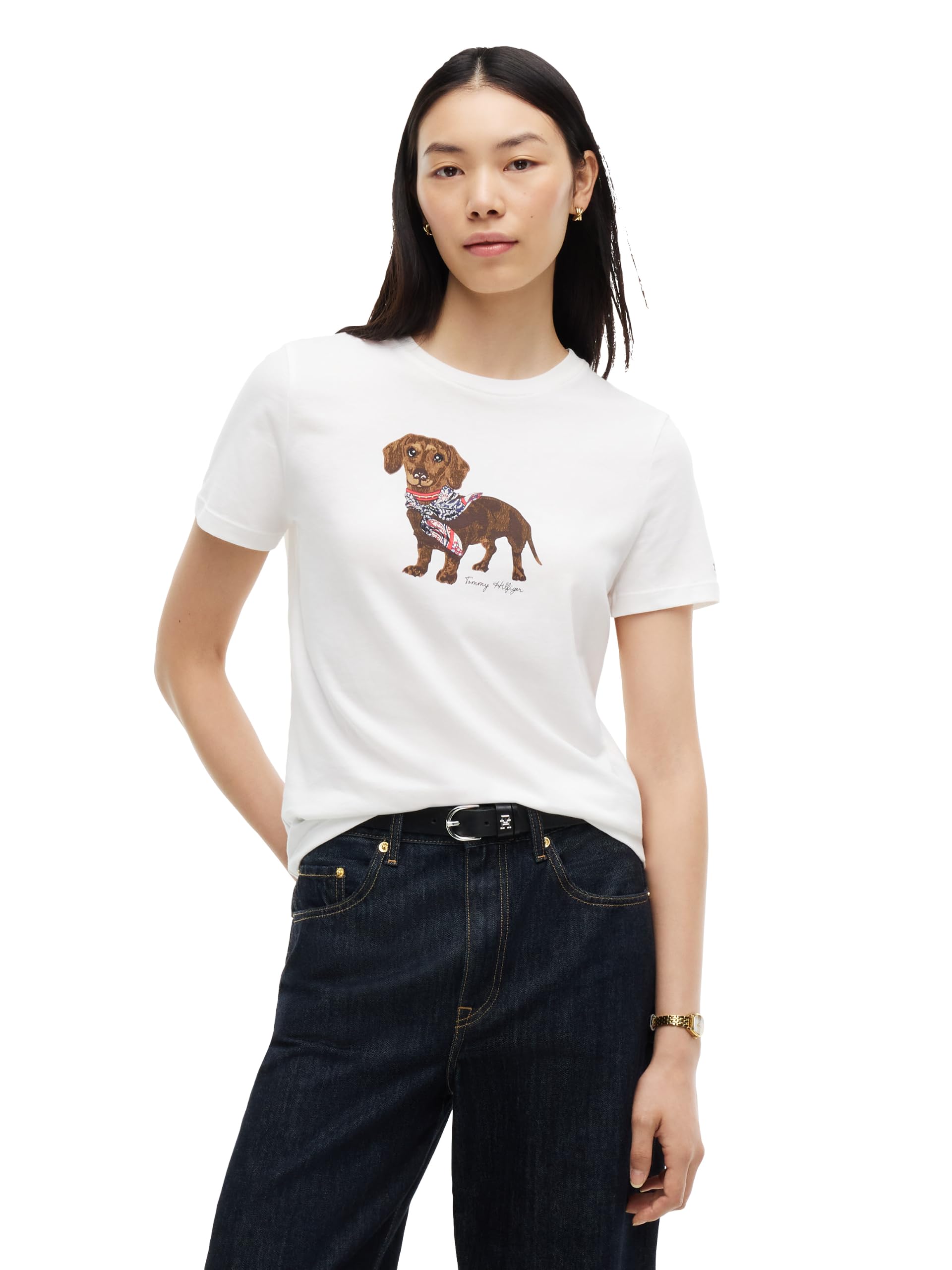 Women's Short Sleeve Cotton Graphic Crew Neck T-Shirts with Printed Dog Graphic Dog Mom S…