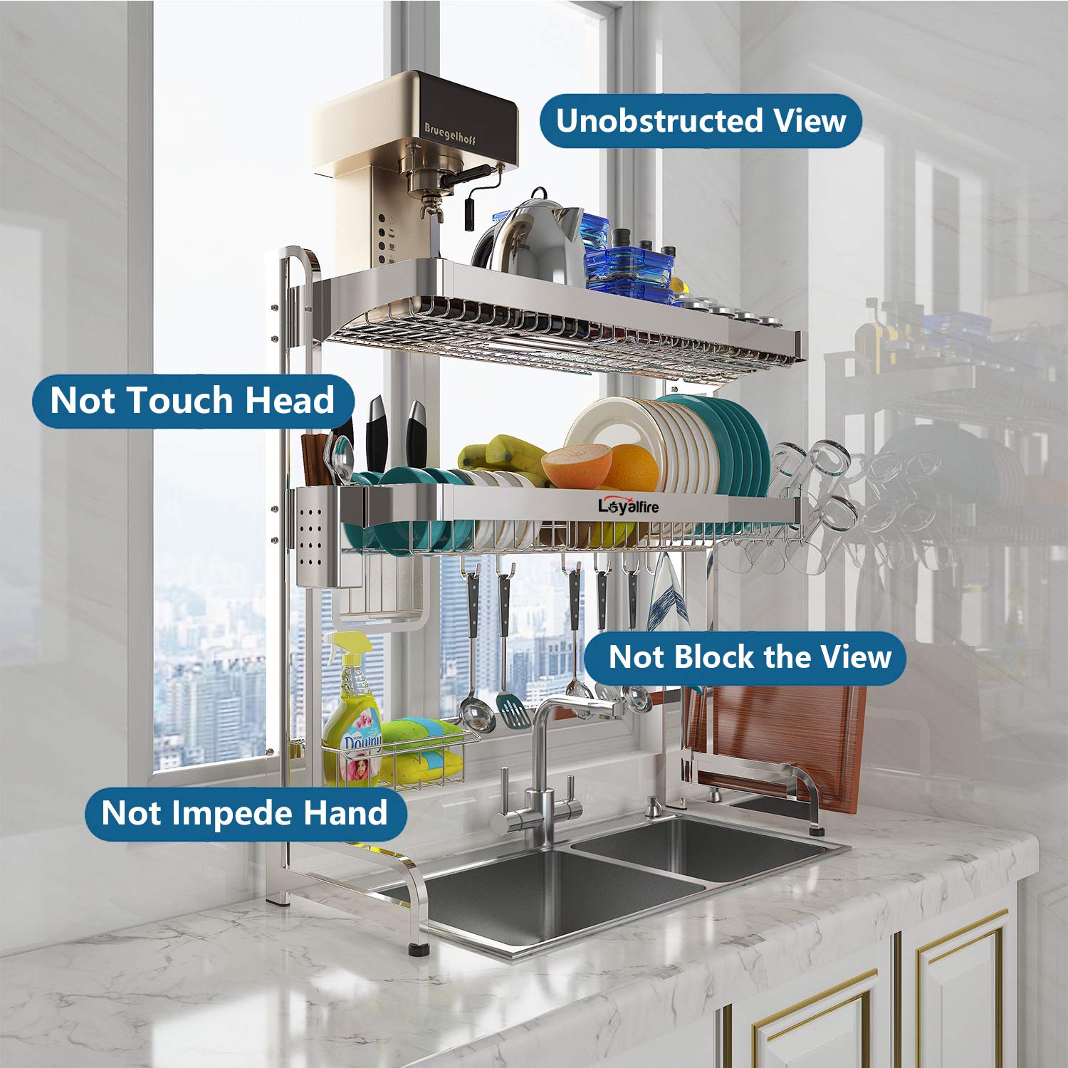 Buy Over Sink Dish Drying Rack, Loyalfire 2 Tier Full Stainless Steel